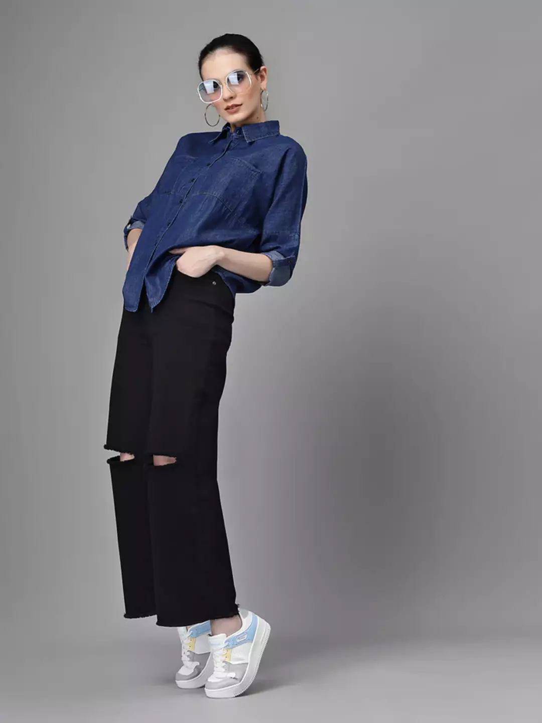 Jet Black Flared Distressed Jeans - Image 10
