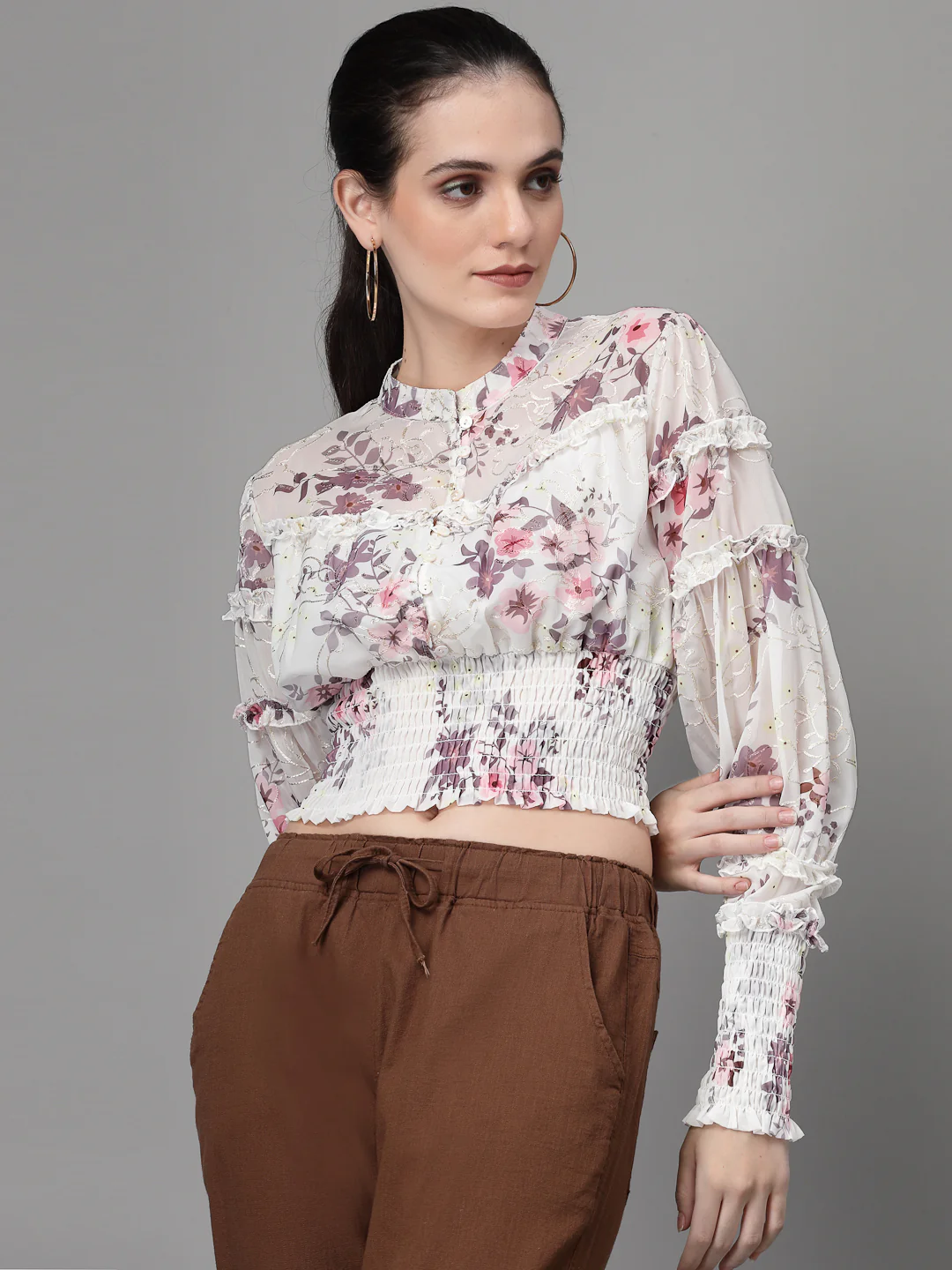 Multi Print Elasticated Hem Crop Top - Image 8