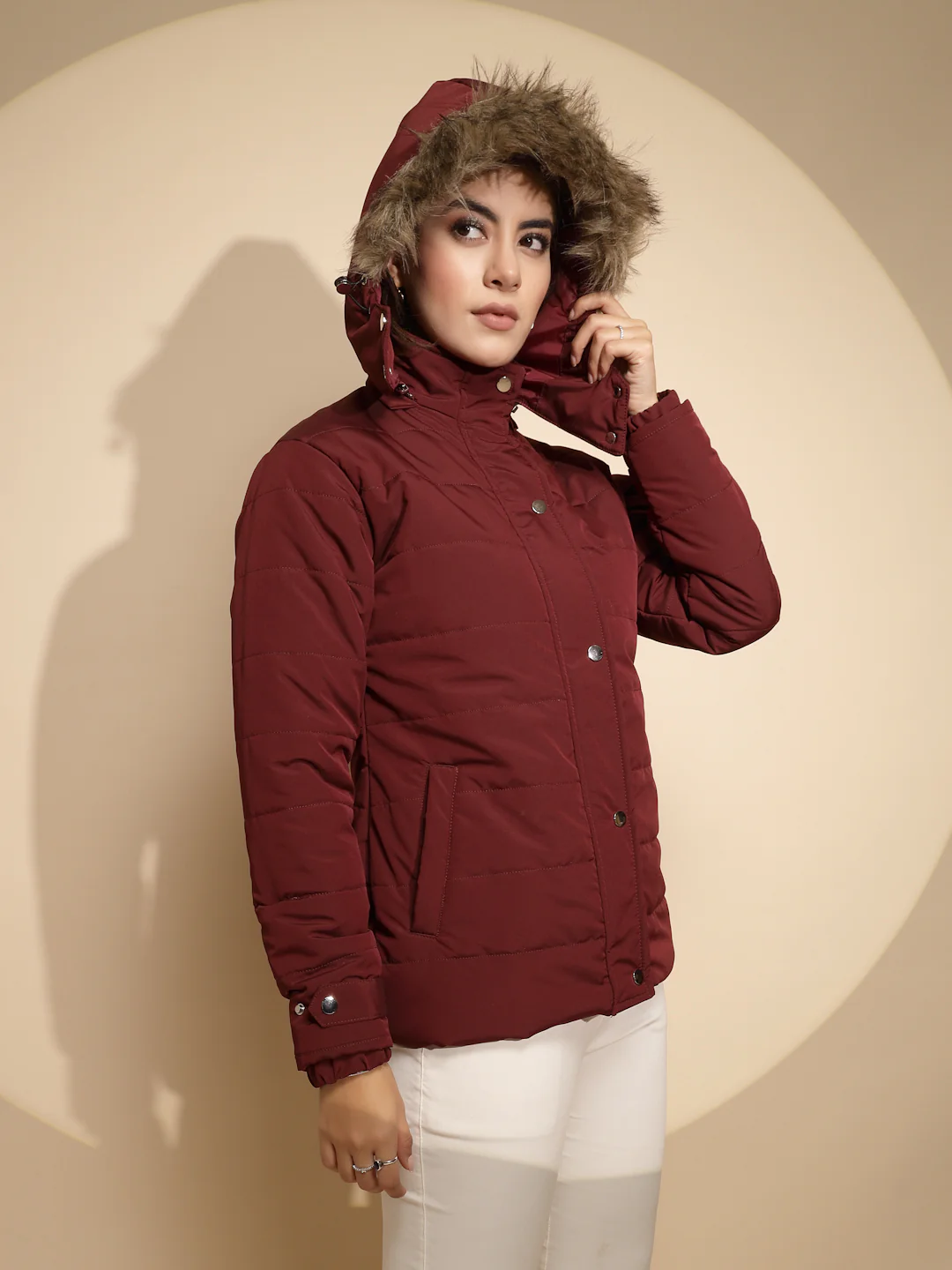 Maroon Solid Full Sleeve Regular fit Hooded Jacket - Image 10