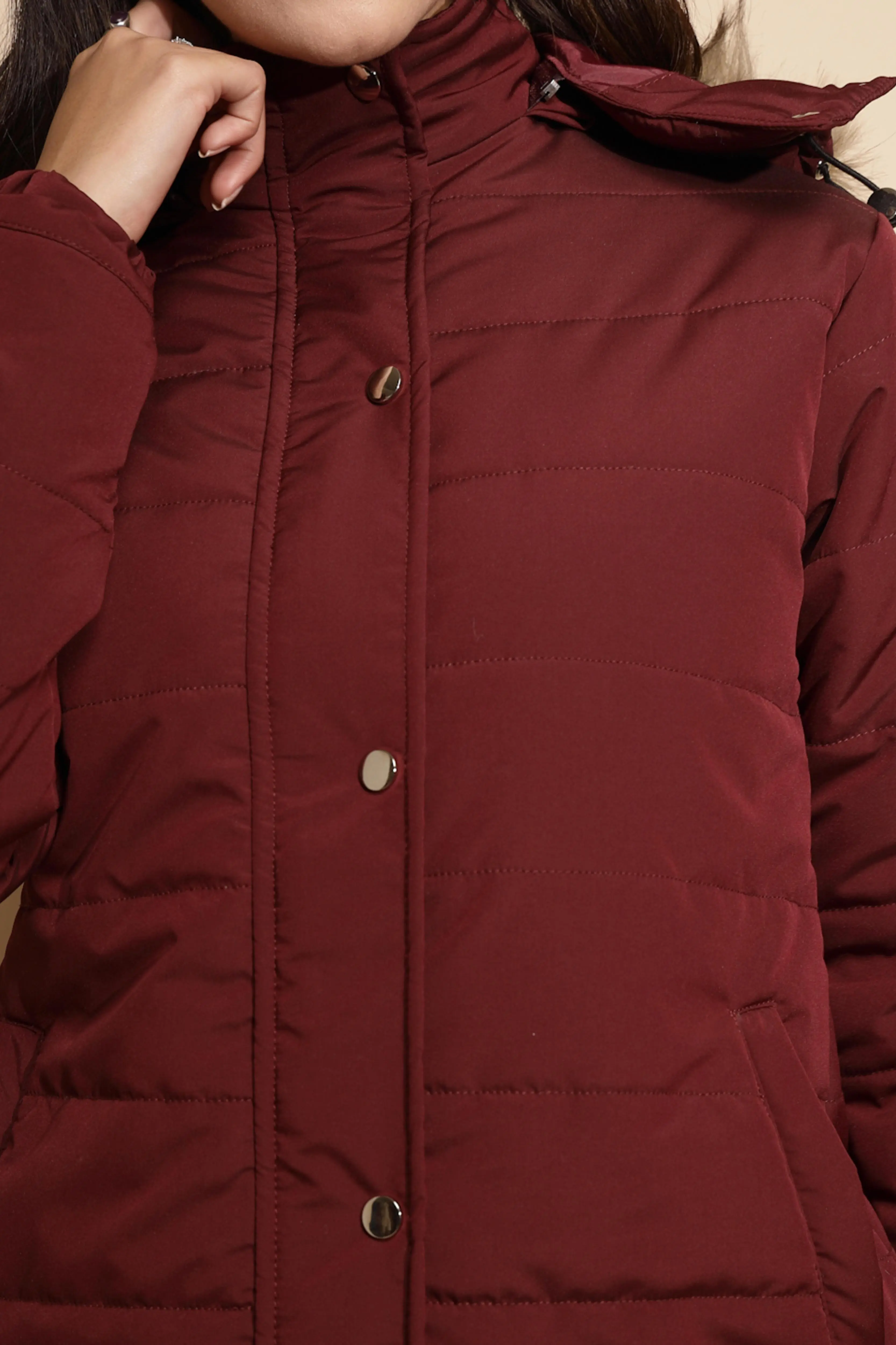 Maroon Solid Full Sleeve Regular fit Hooded Jacket - Image 5