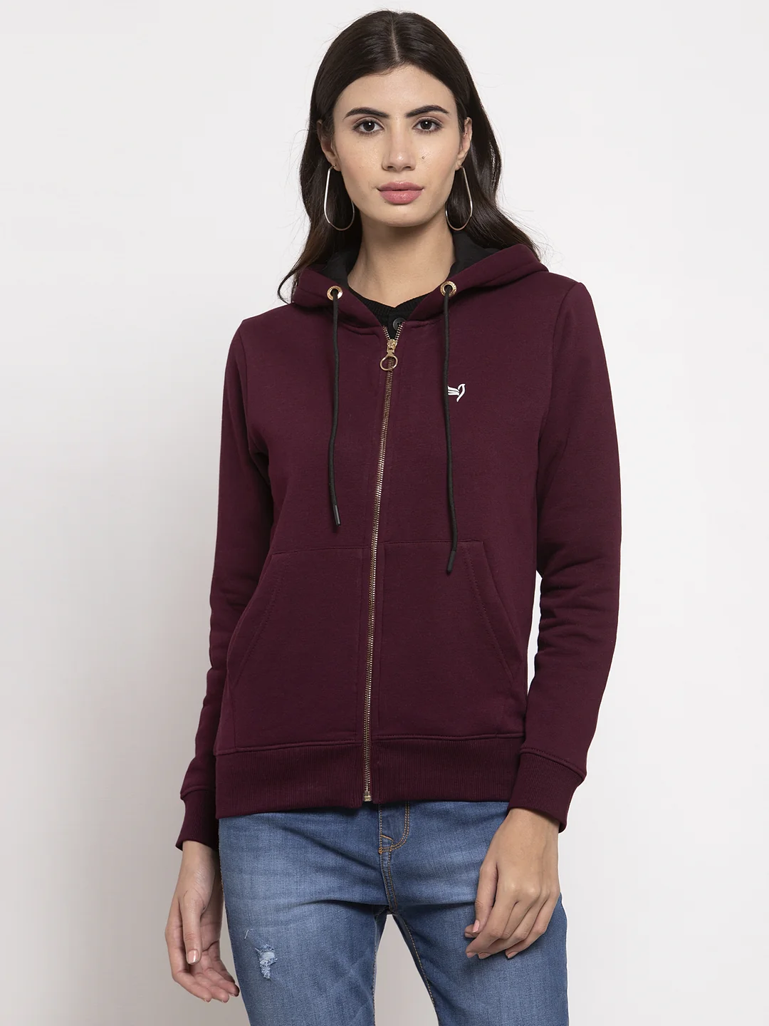 Maroon Solid Cotton Blend Sweatshirt