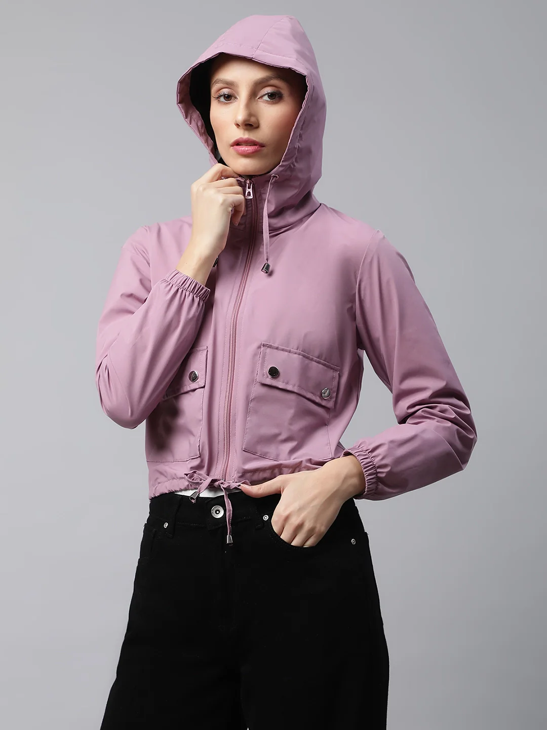 Mauve Hooded Crop Jacket - Image 5