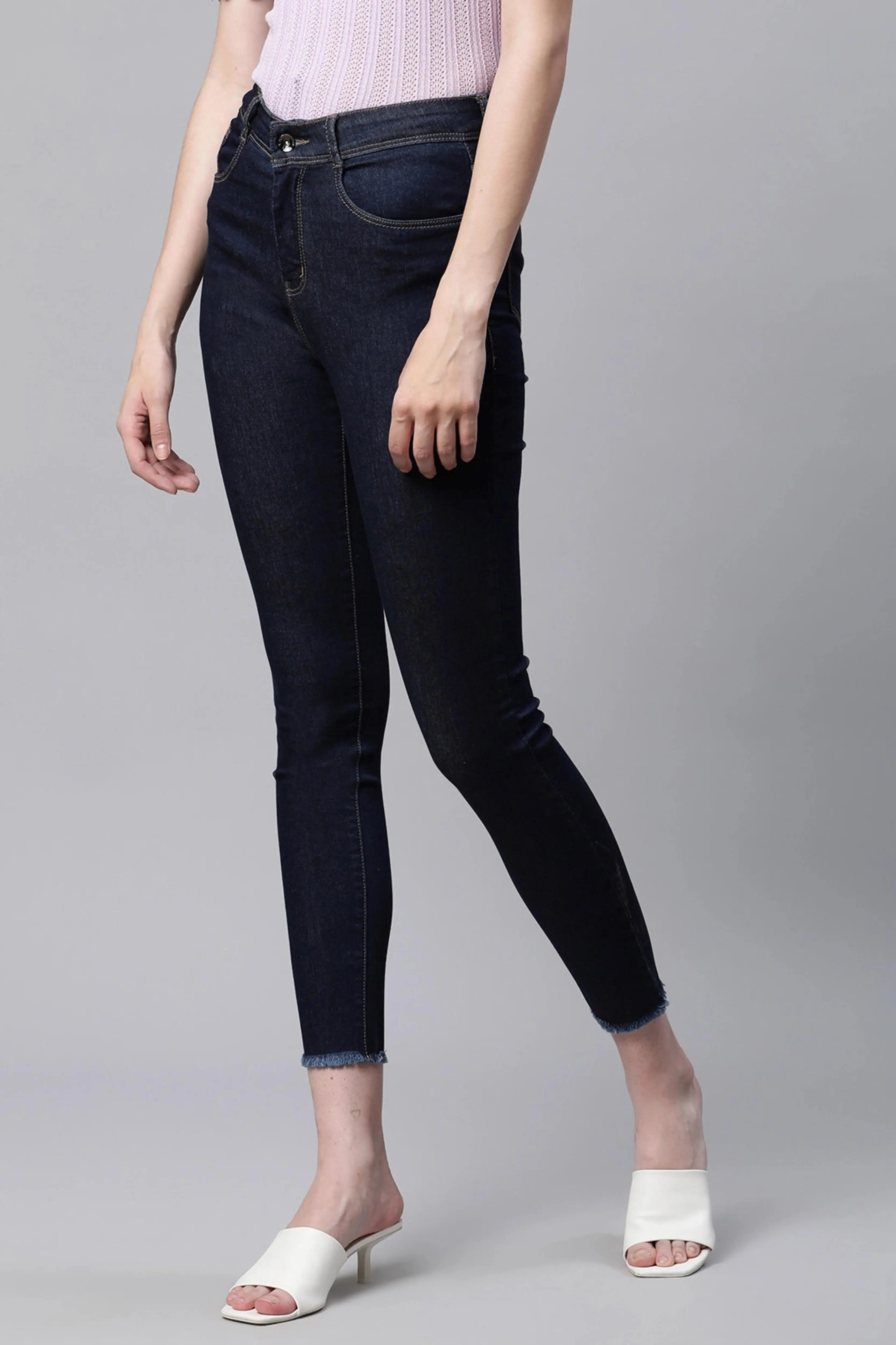 Dark Blue High Rise Slim Jeans - Image 2