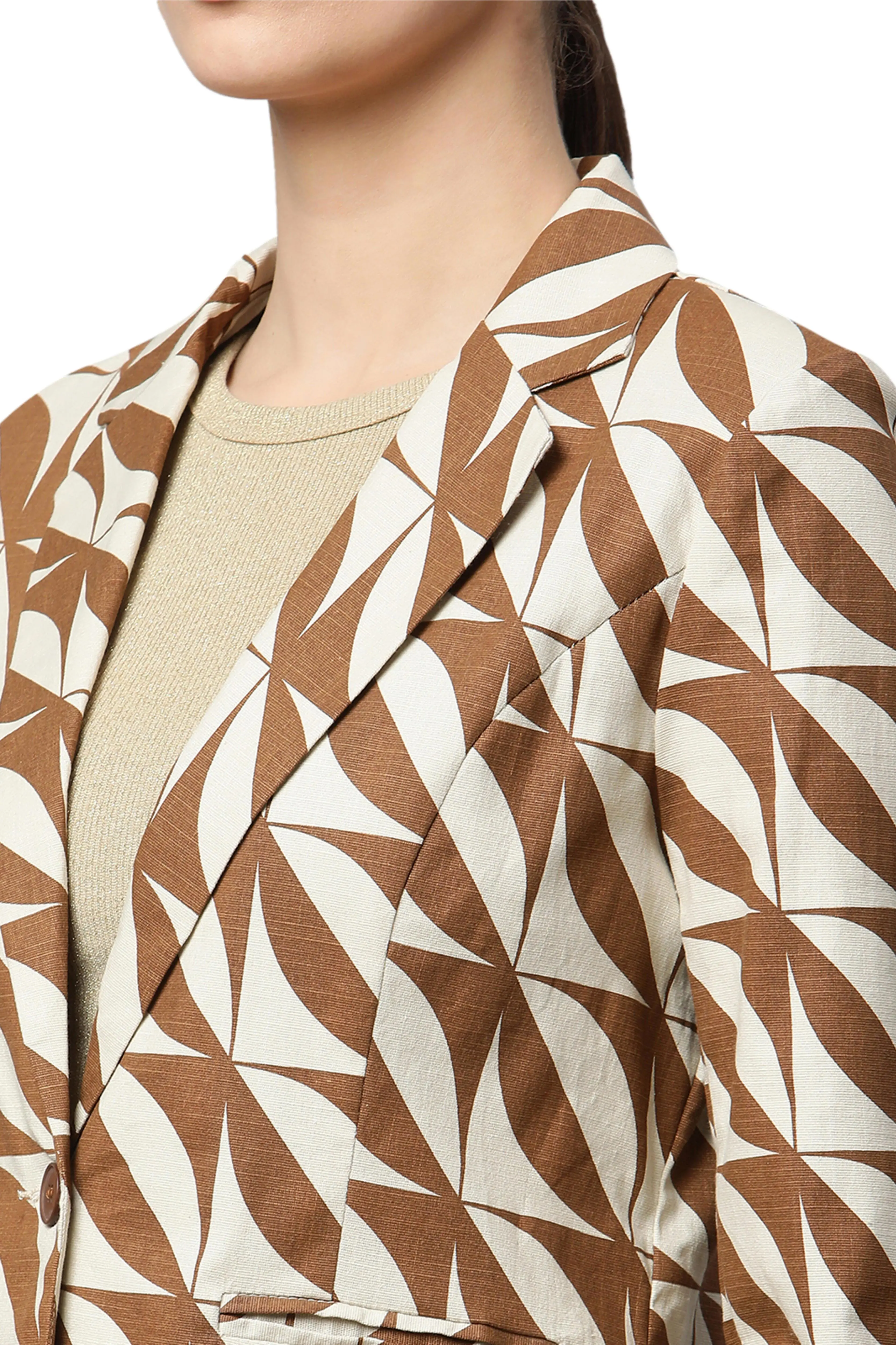 Mud Brown Casual Diagonal White Lines Slim Fit Blazer - Image 4