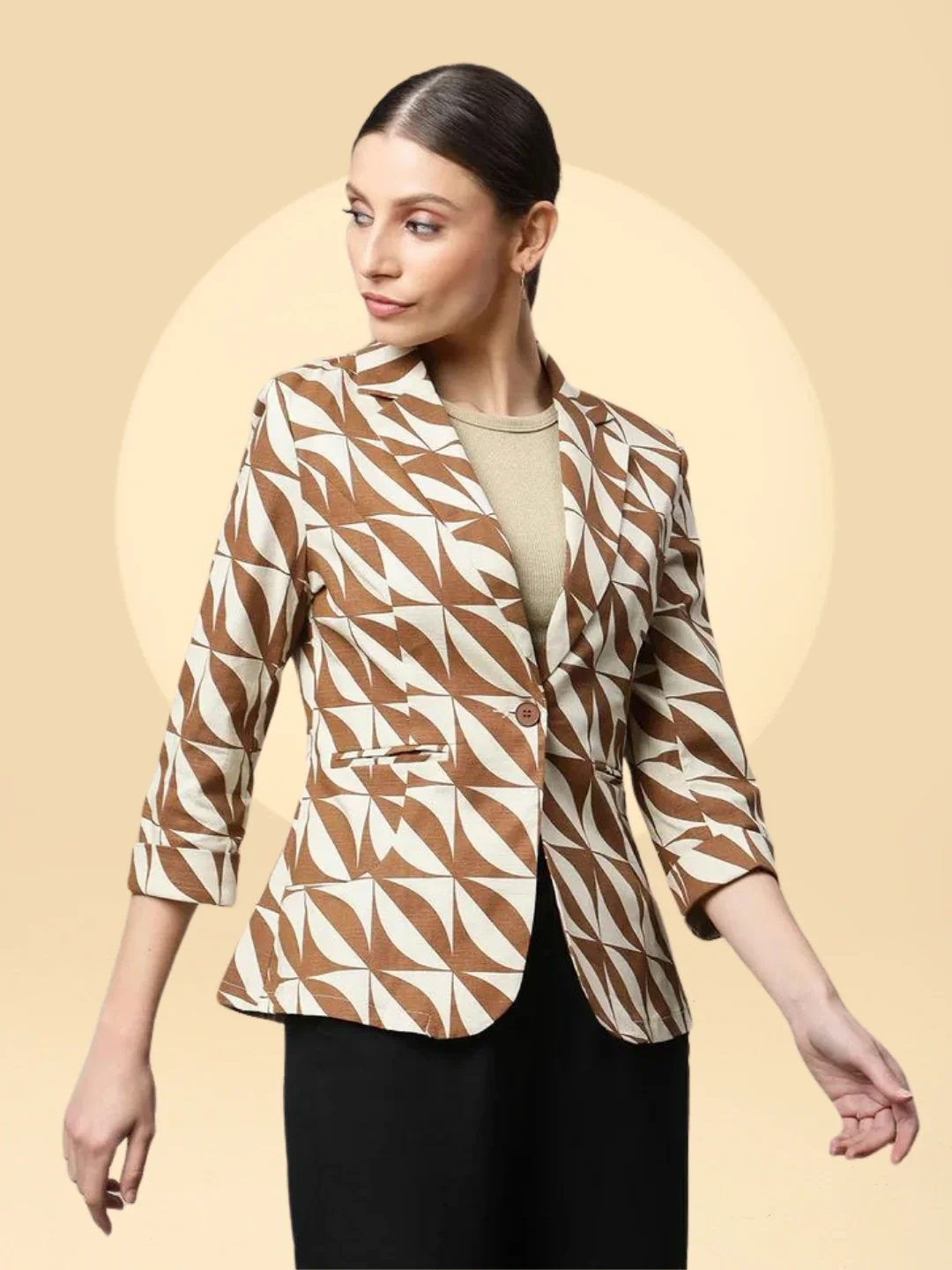 Mud Brown Casual Diagonal White Lines Slim Fit Blazer - Image 8
