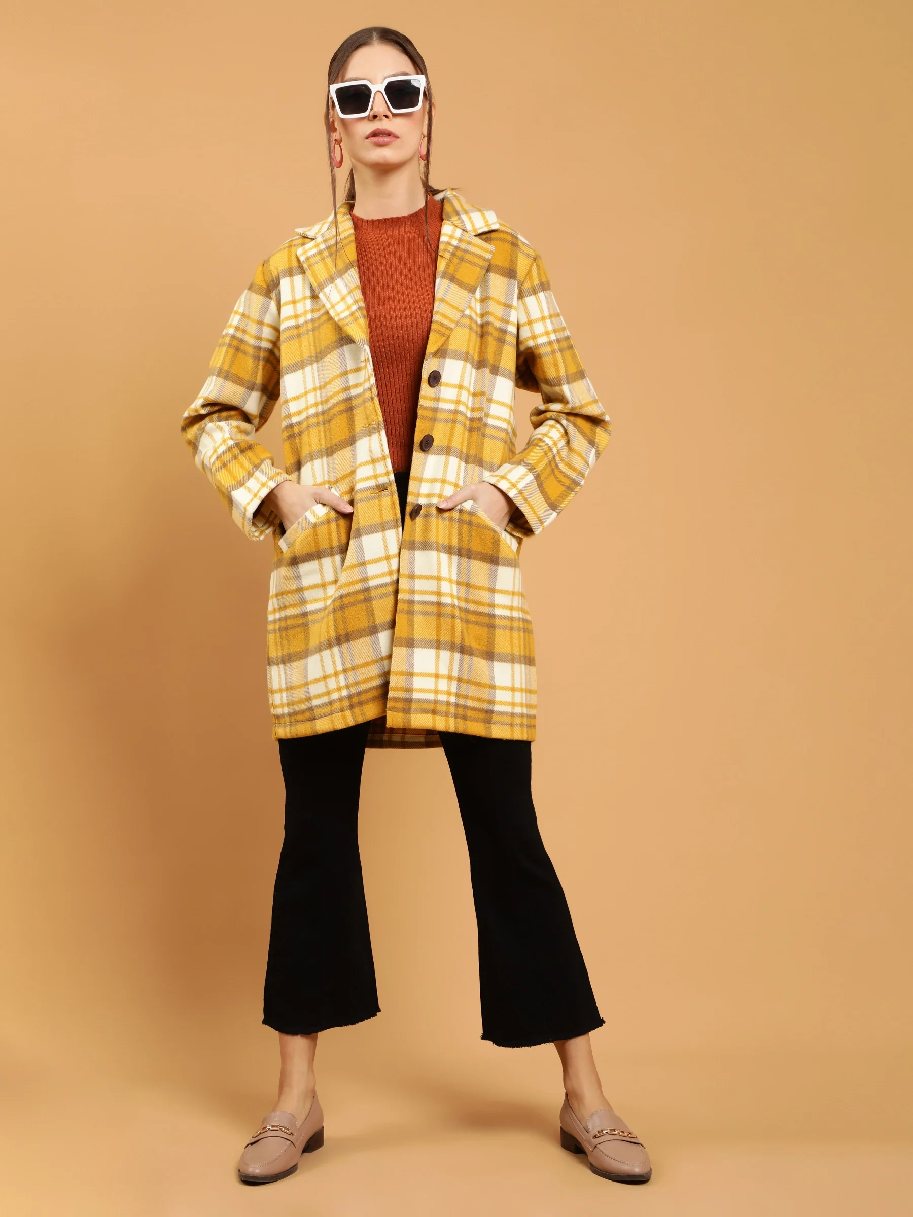 Mustard Relaxed Checkered Coat - Image 2