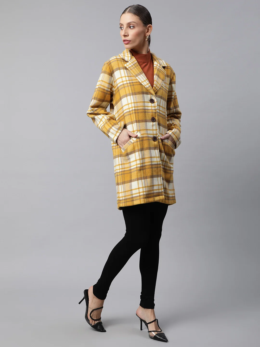 Mustard Relaxed Checkered Coat - Image 6