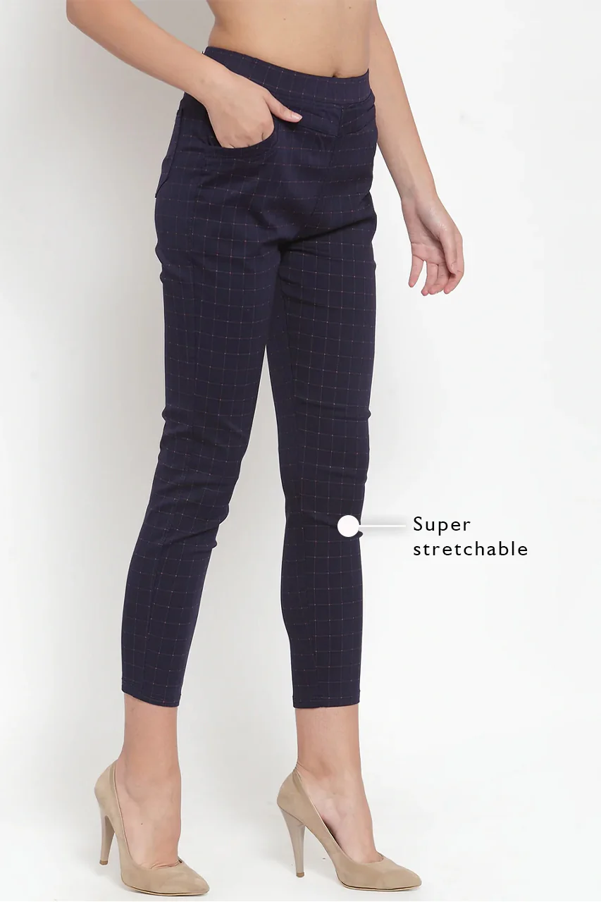 Navy Check Stretchable Jeggings - Image 8