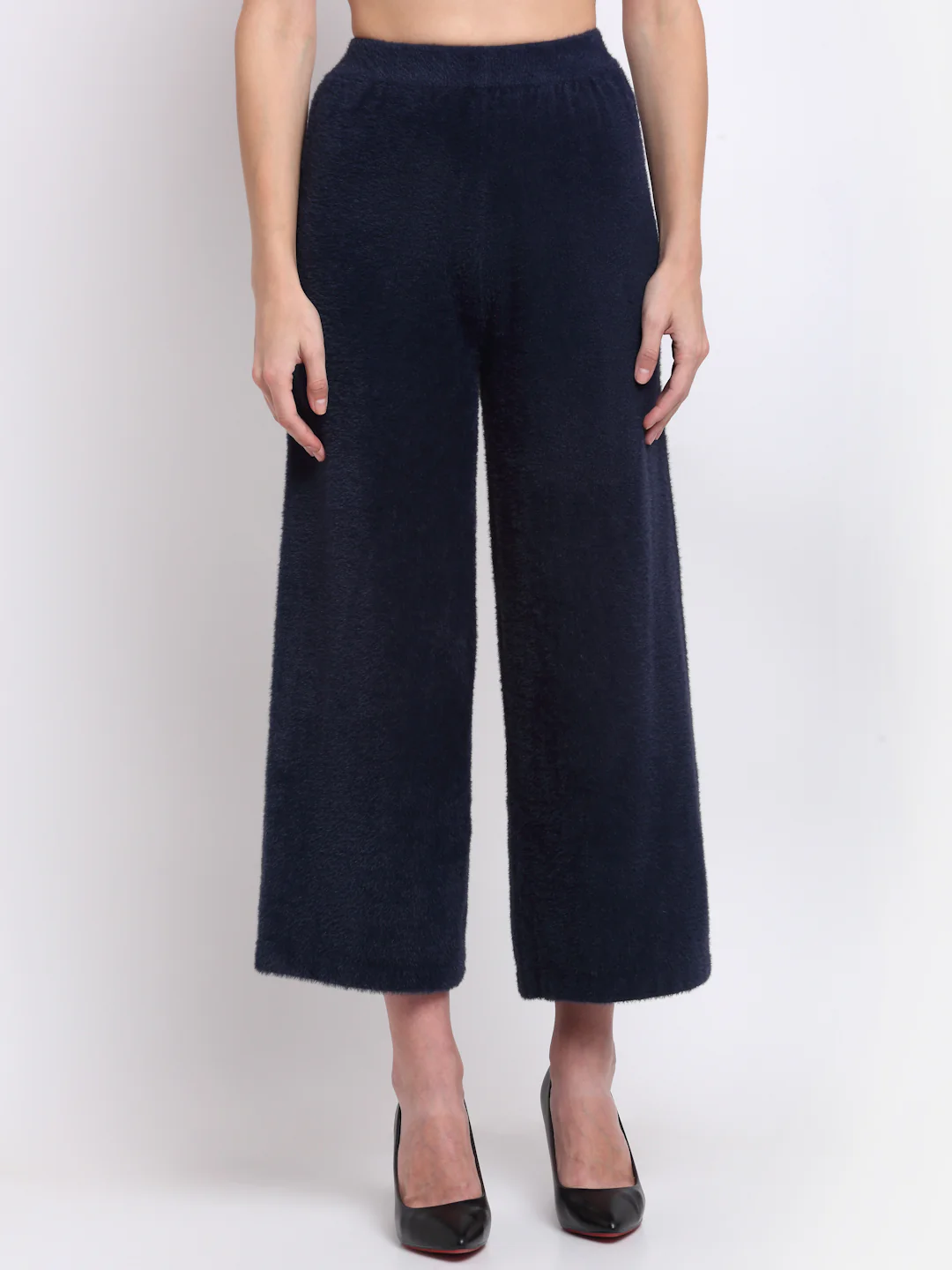 Navy Blue Loose Fit Faux-Fur Lower - Image 3