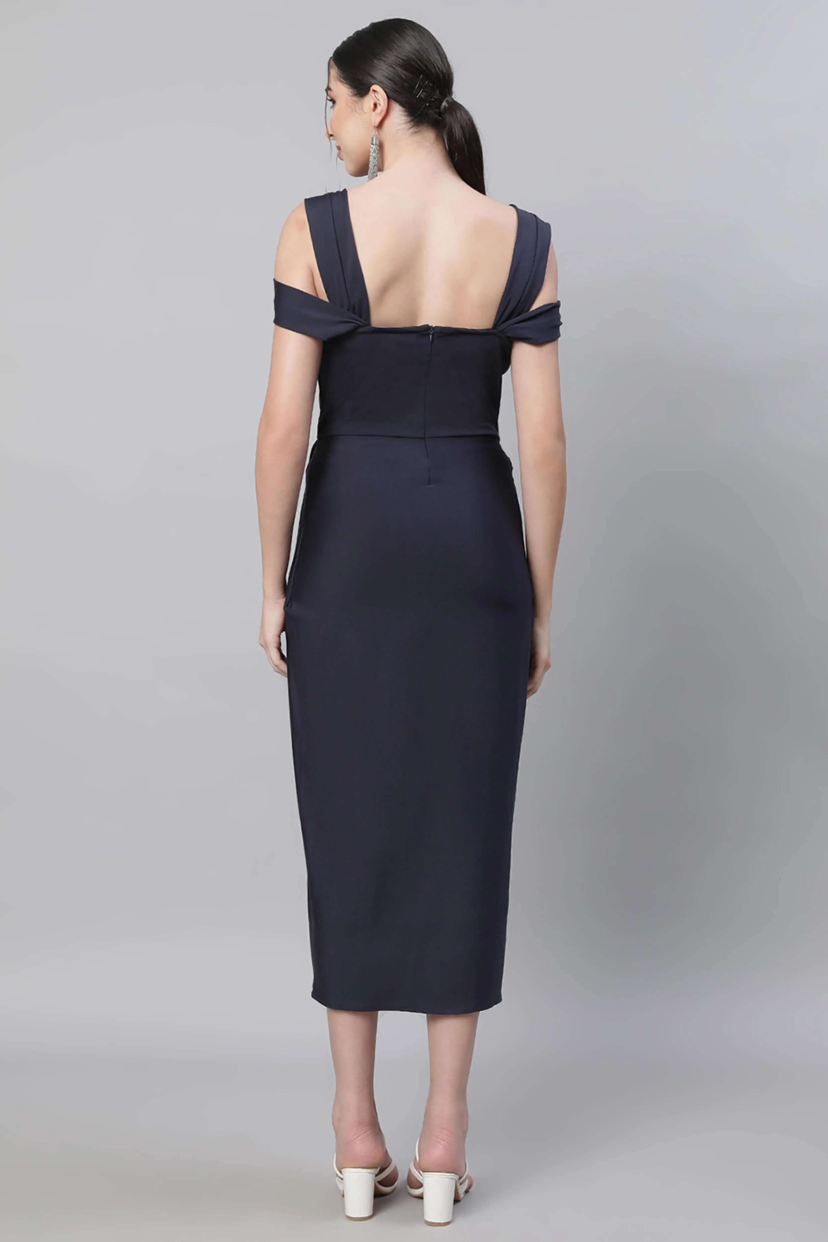Blue Square Neck Asymmetric Hem Dress