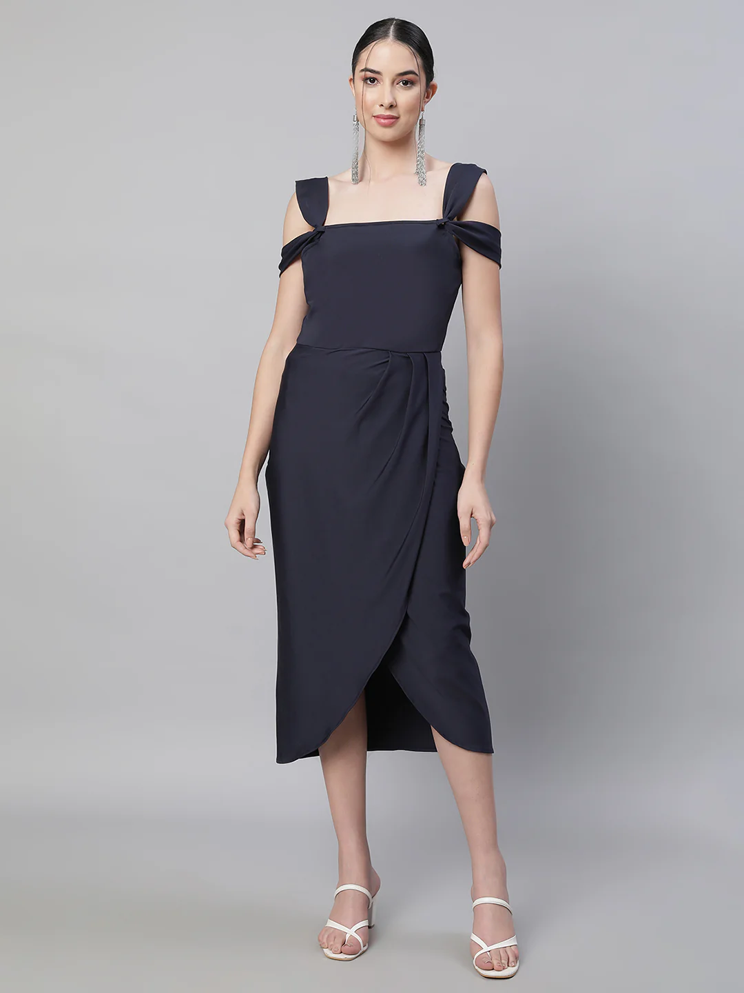 Blue Square Neck Asymmetric Hem Dress - Image 8