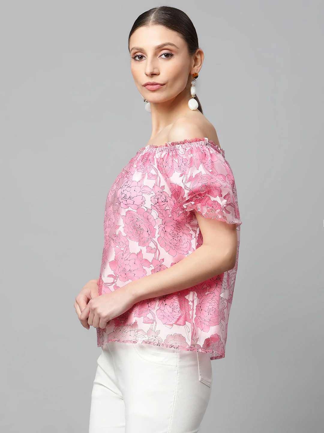 Net Floral Off-Shoulder Printed Top - Image 8