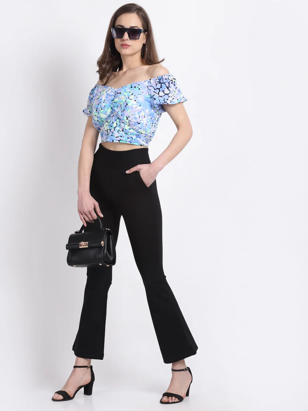 Off Shoulder Rayon Cropped Blouson Top - Image 7
