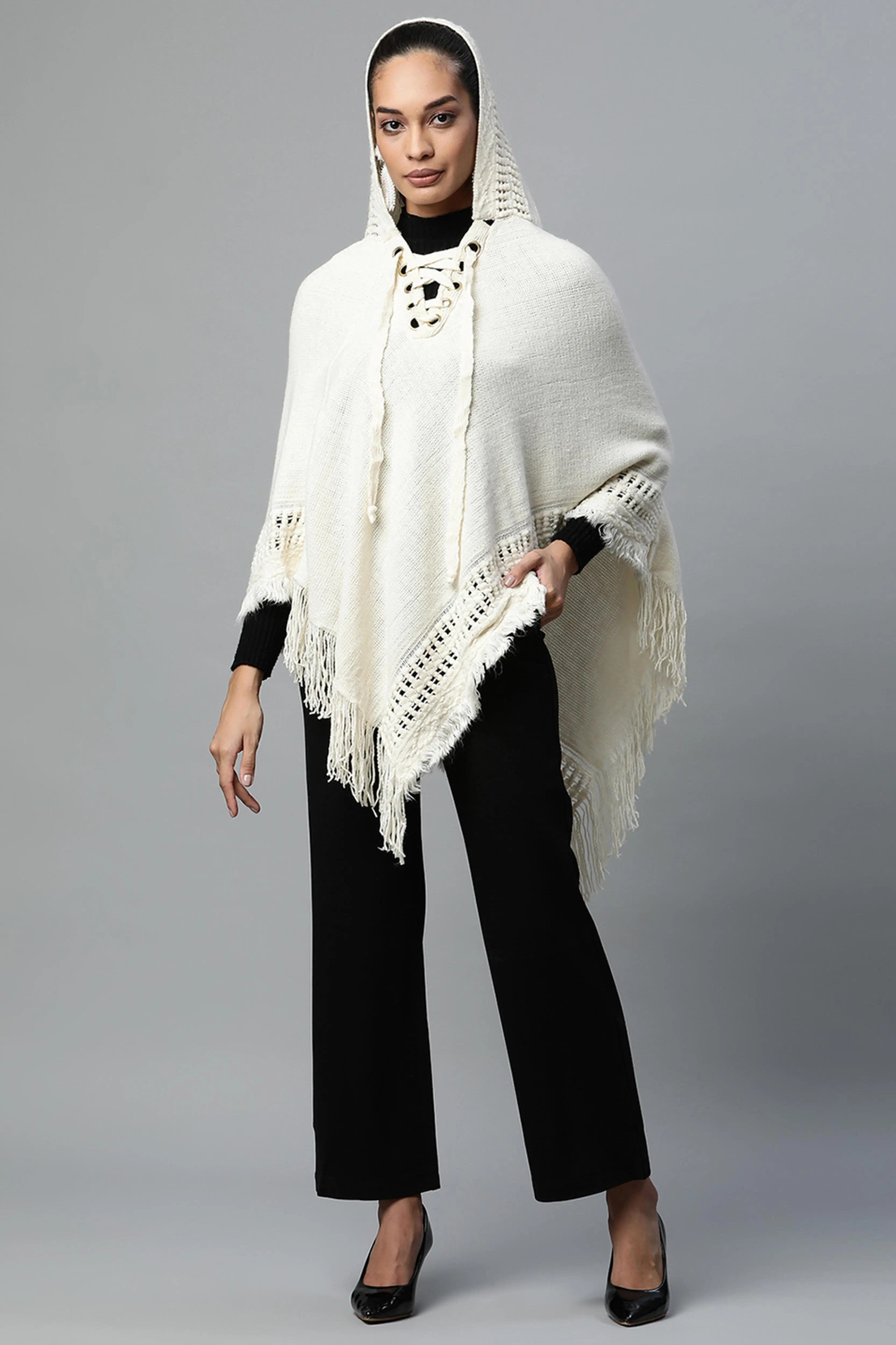 Off-White Hooded Lace-Up Asymmetric Poncho - Image 6
