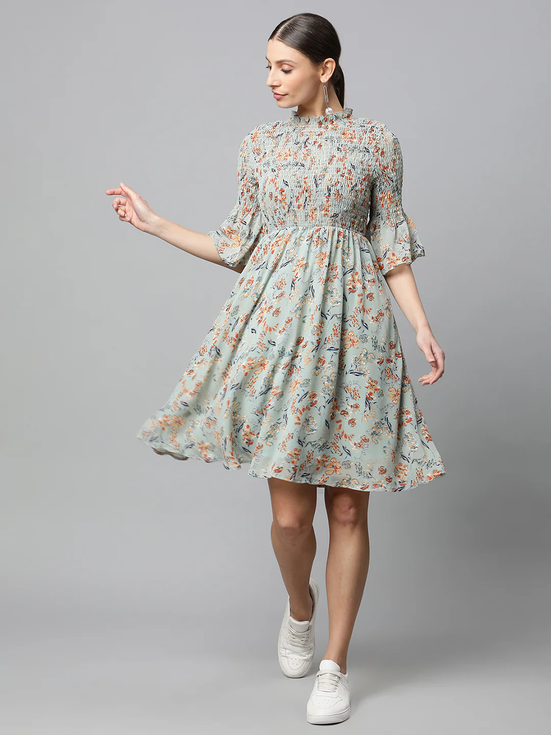 Green Hosiery Floral Frock Dress - Image 4