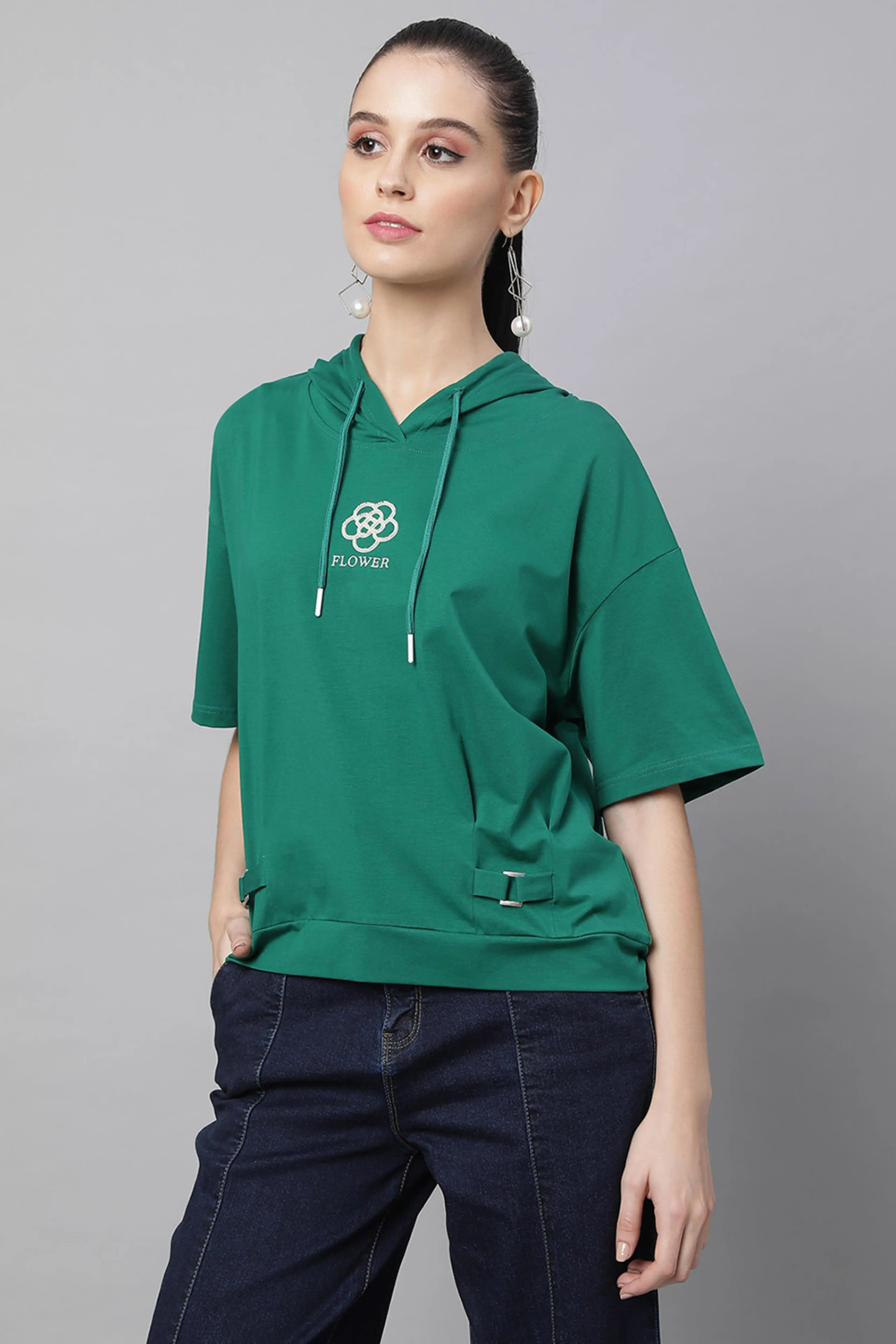 Green Loose Fit Hooded Top - Image 3