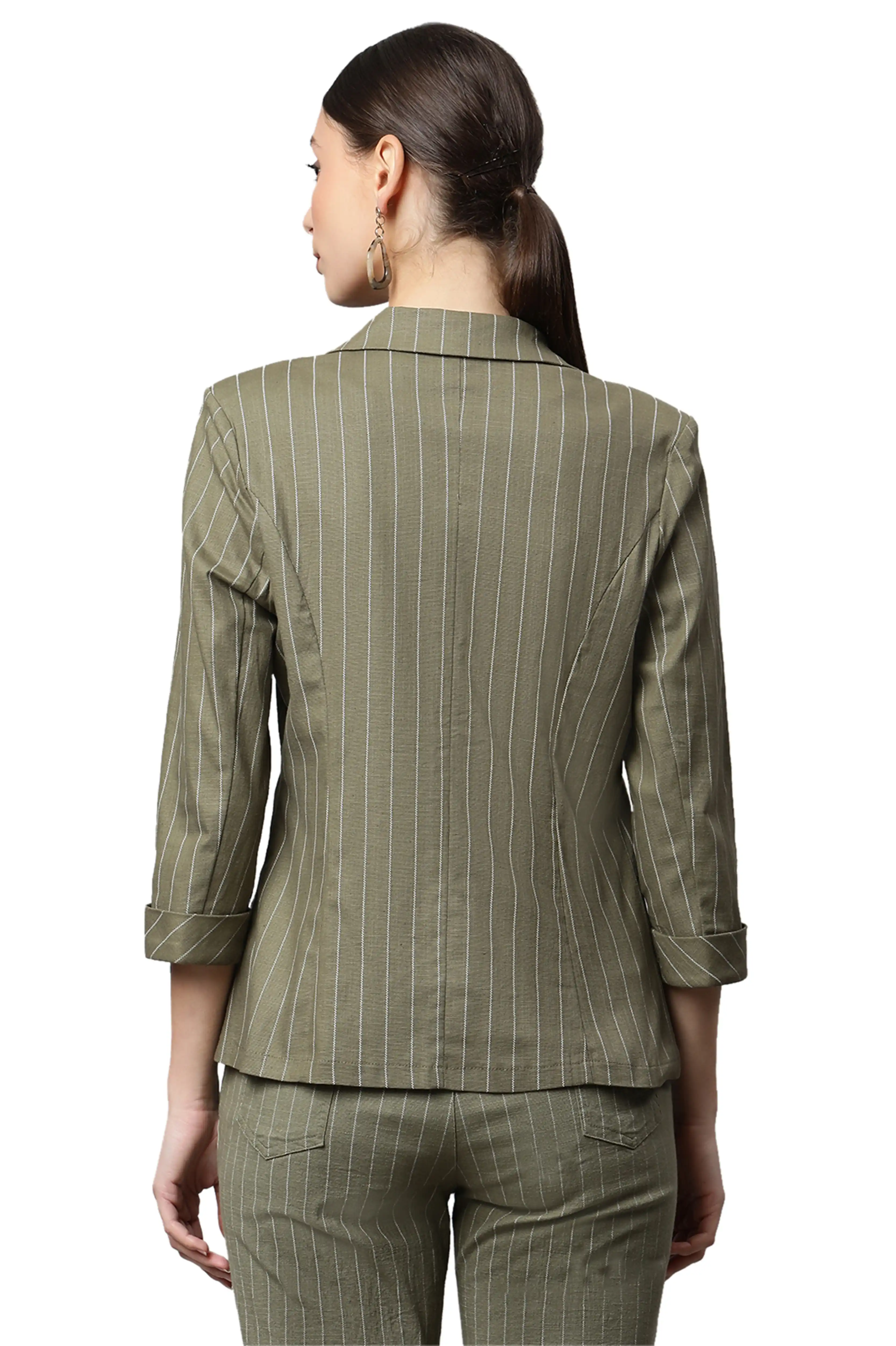 Olive Green cotton Formal Blazer - Image 4