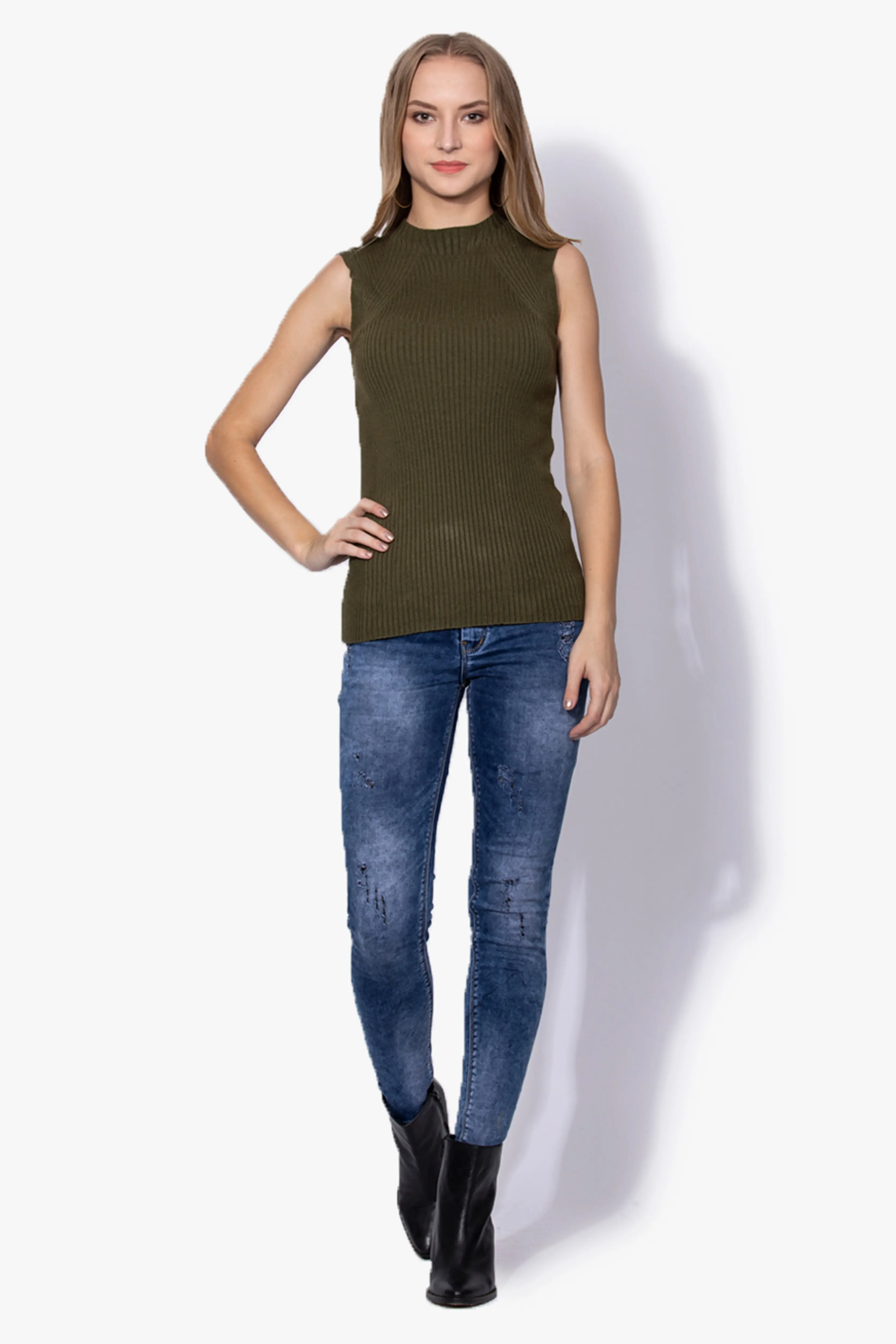 Olive Stretchable Knit Skivvy Top - Image 7