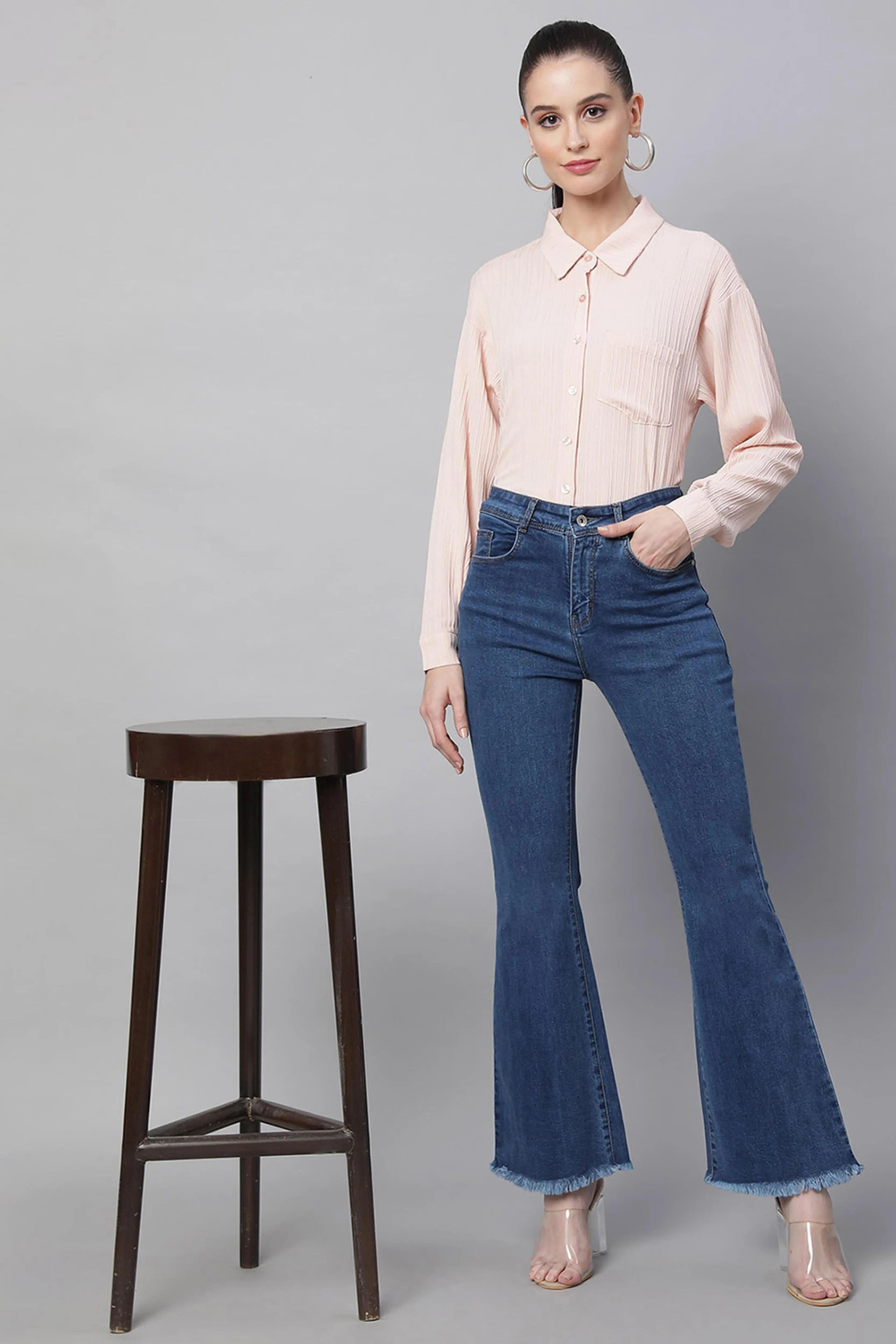 Pink Textured High-Low Cotton Shirt - Image 7