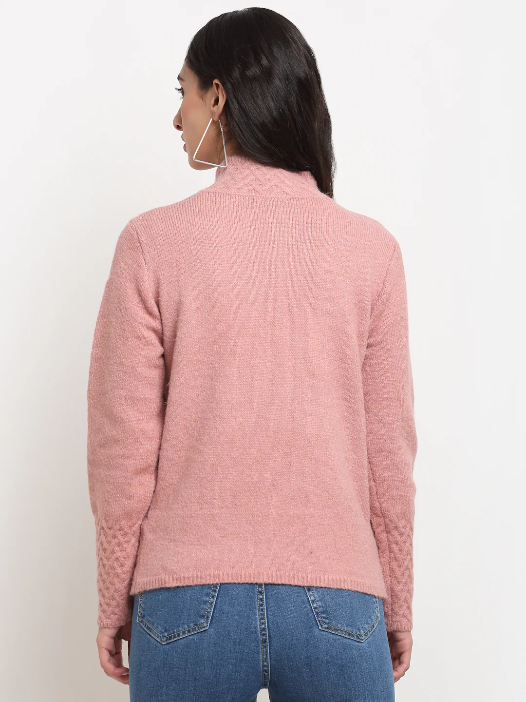 Women Pink High Neck Regular Fit Pullover - Image 4