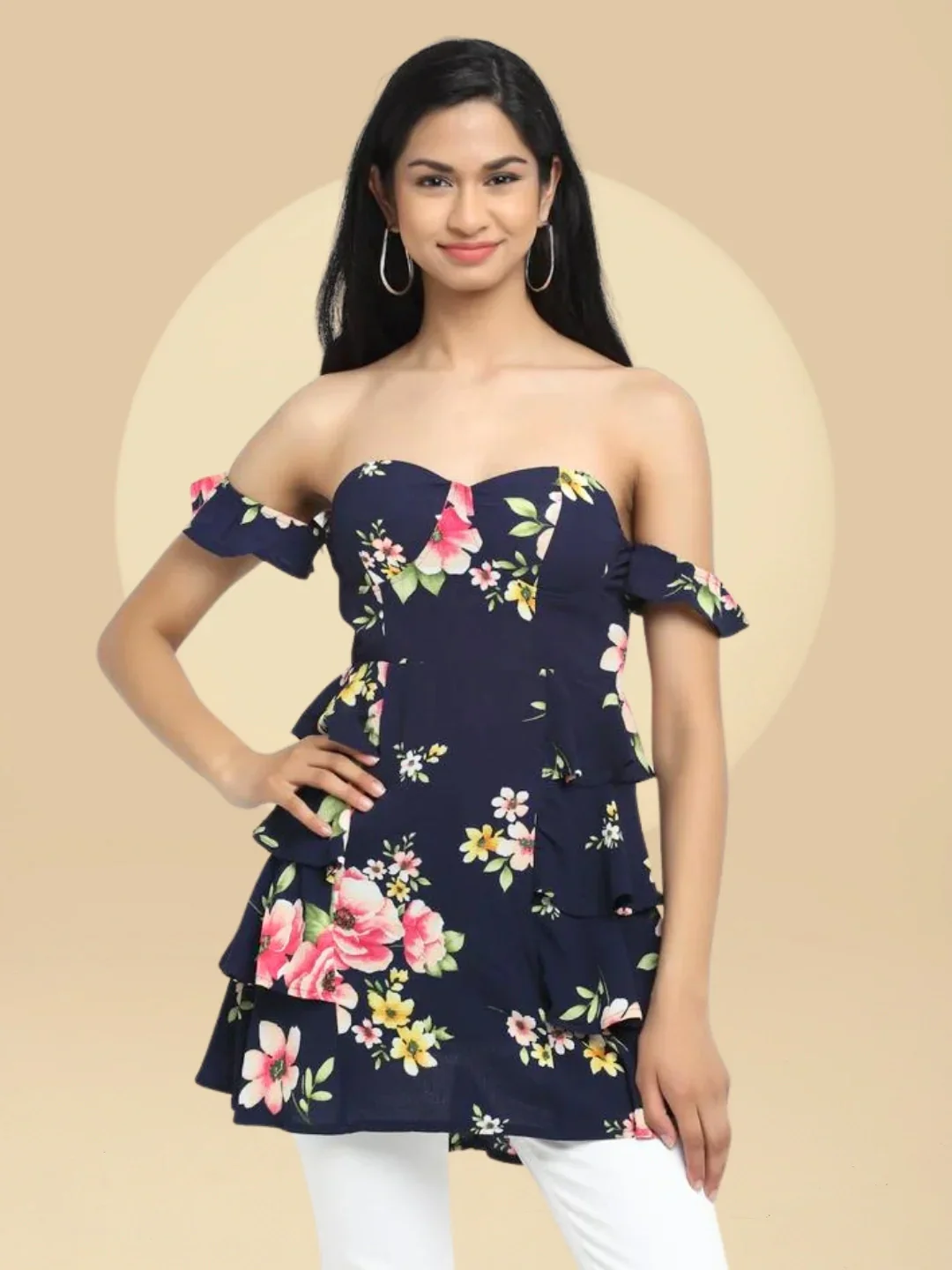 Pink Floral Off-Shoulder Long Top - Image 20