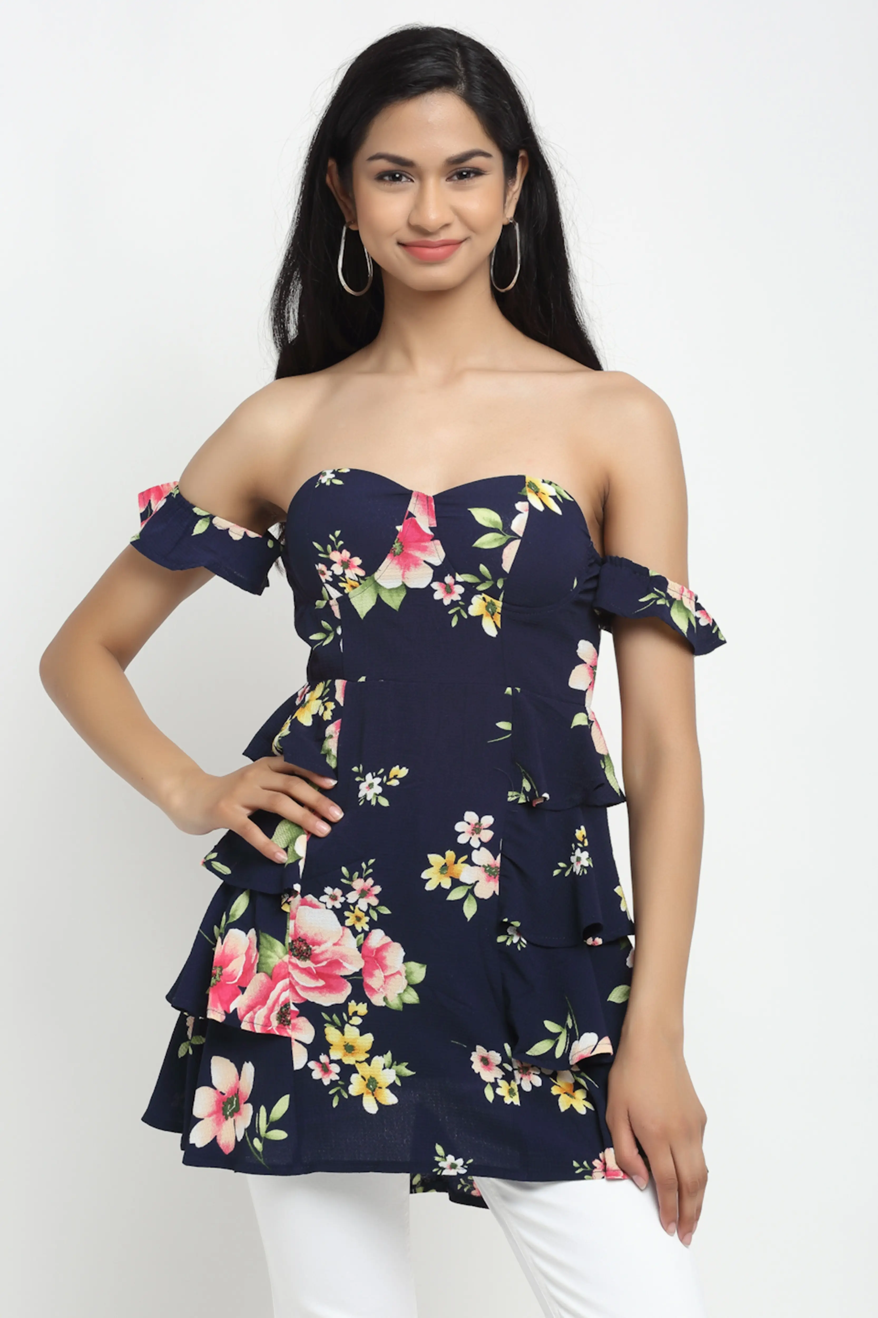 Pink Floral Off-Shoulder Long Top - Image 8