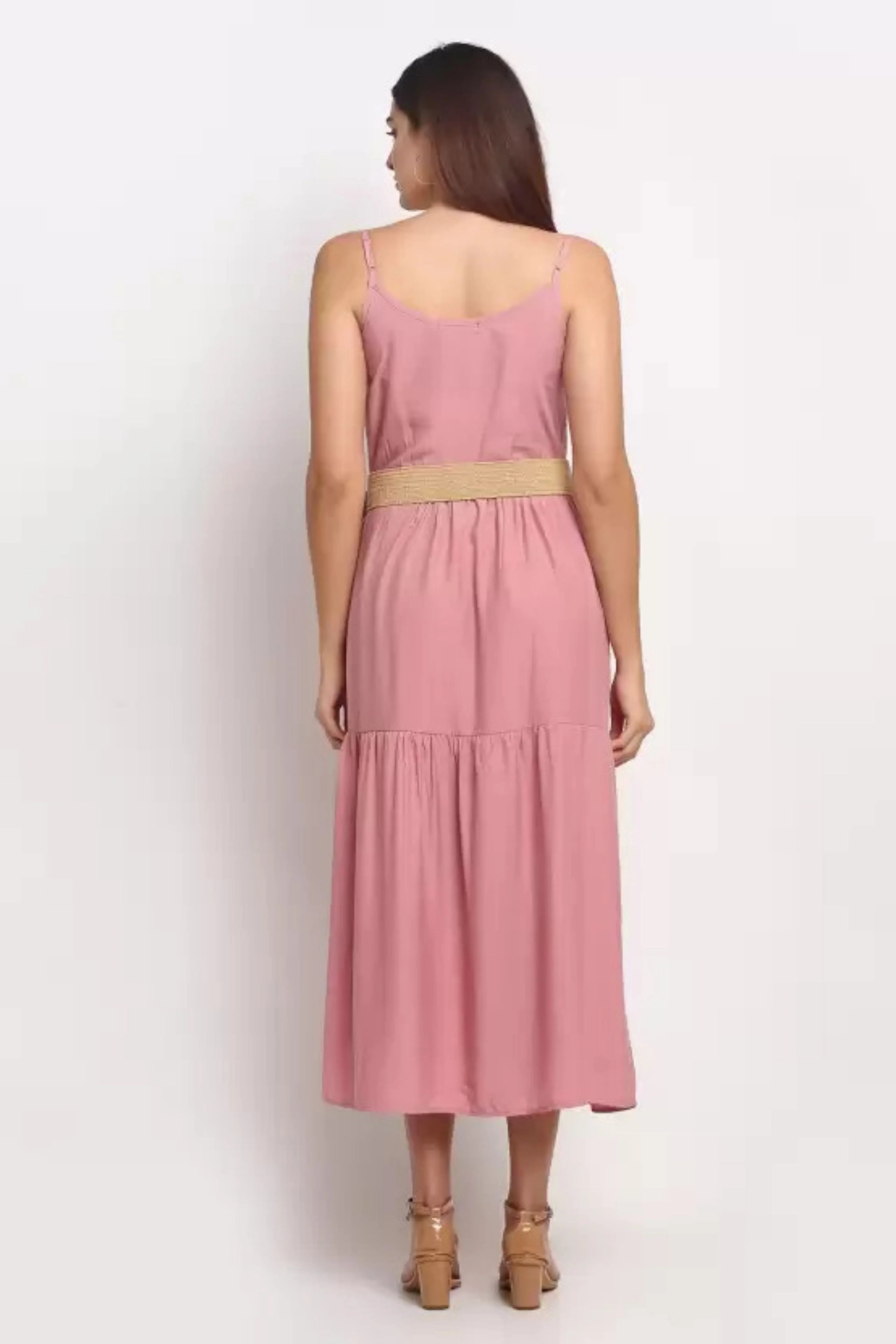 Dusty Pink Solid Long Length Dress - Image 3