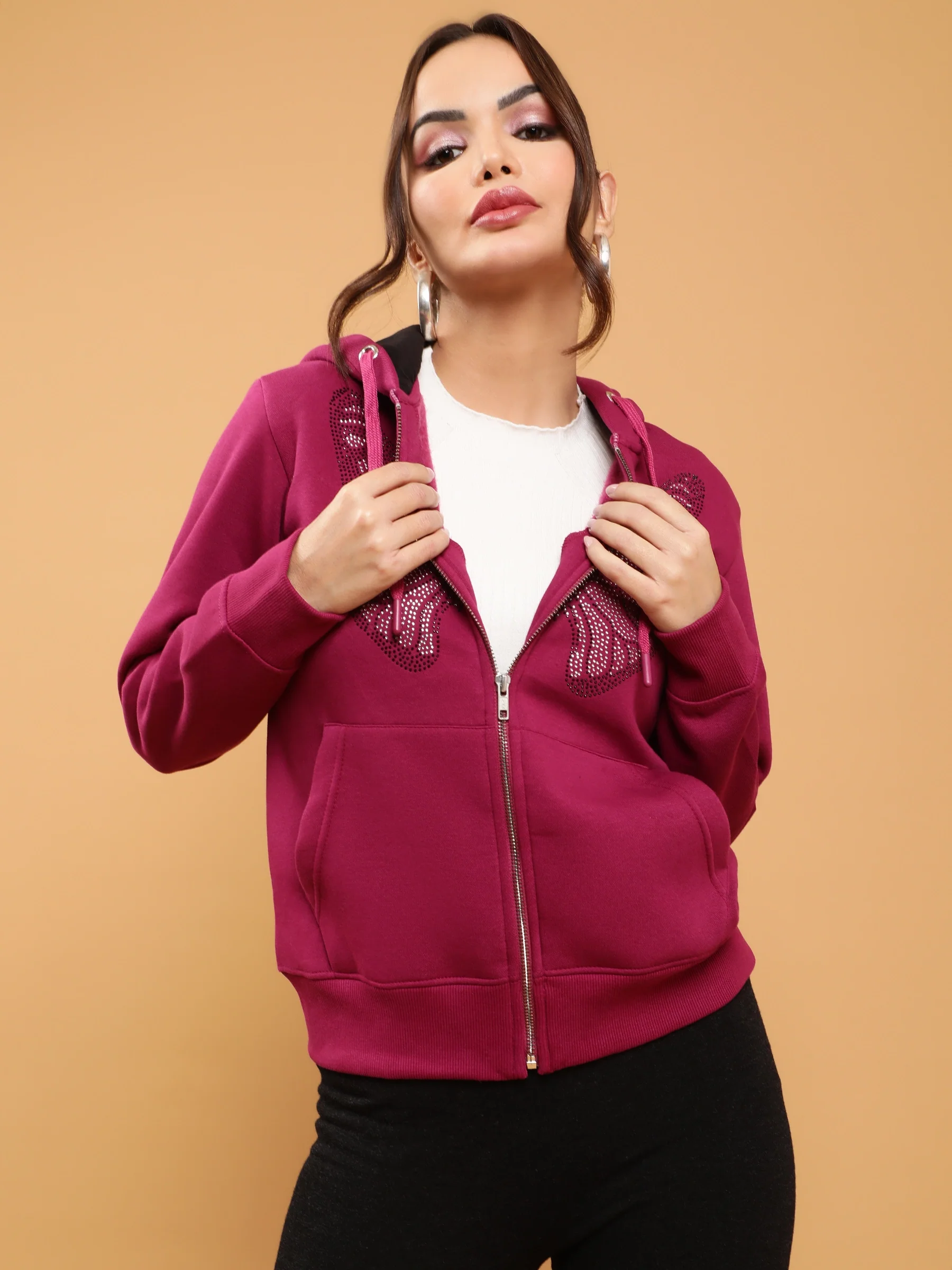 Plum Hooded Fleece Sweatshirt - Image 2