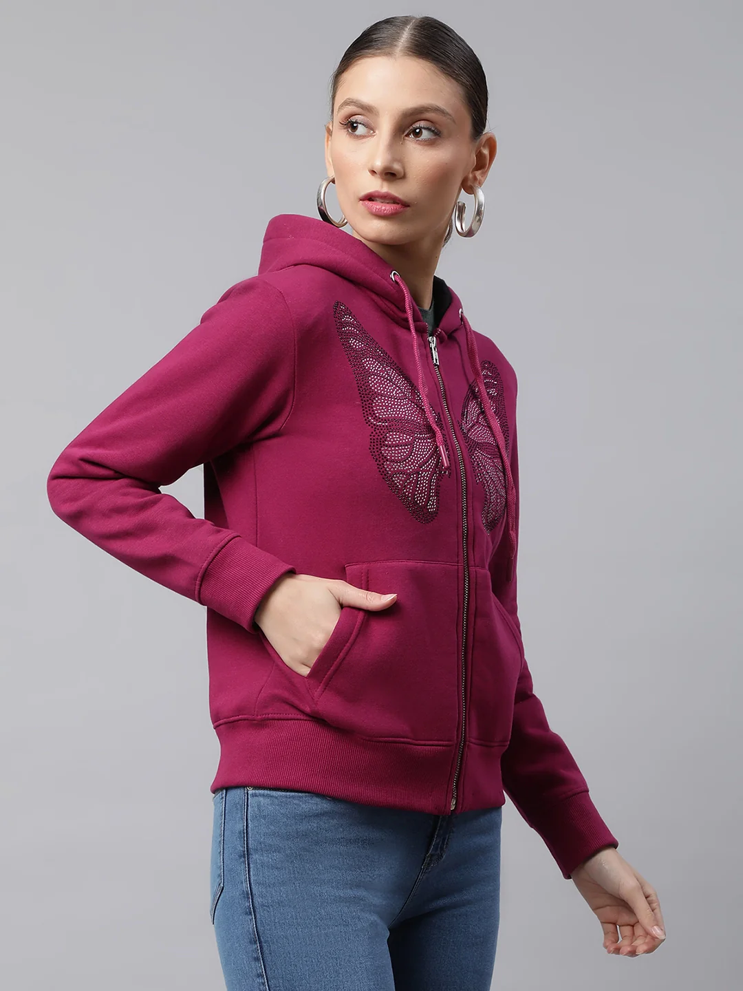 Plum Hooded Fleece Sweatshirt - Image 3