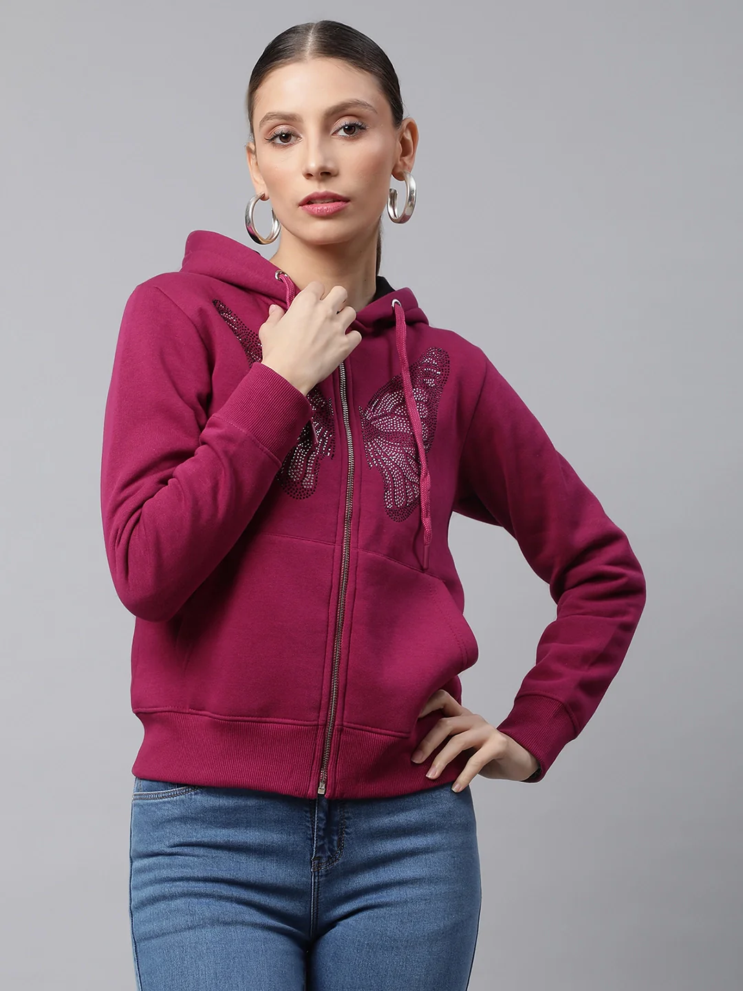 Plum Hooded Fleece Sweatshirt - Image 6
