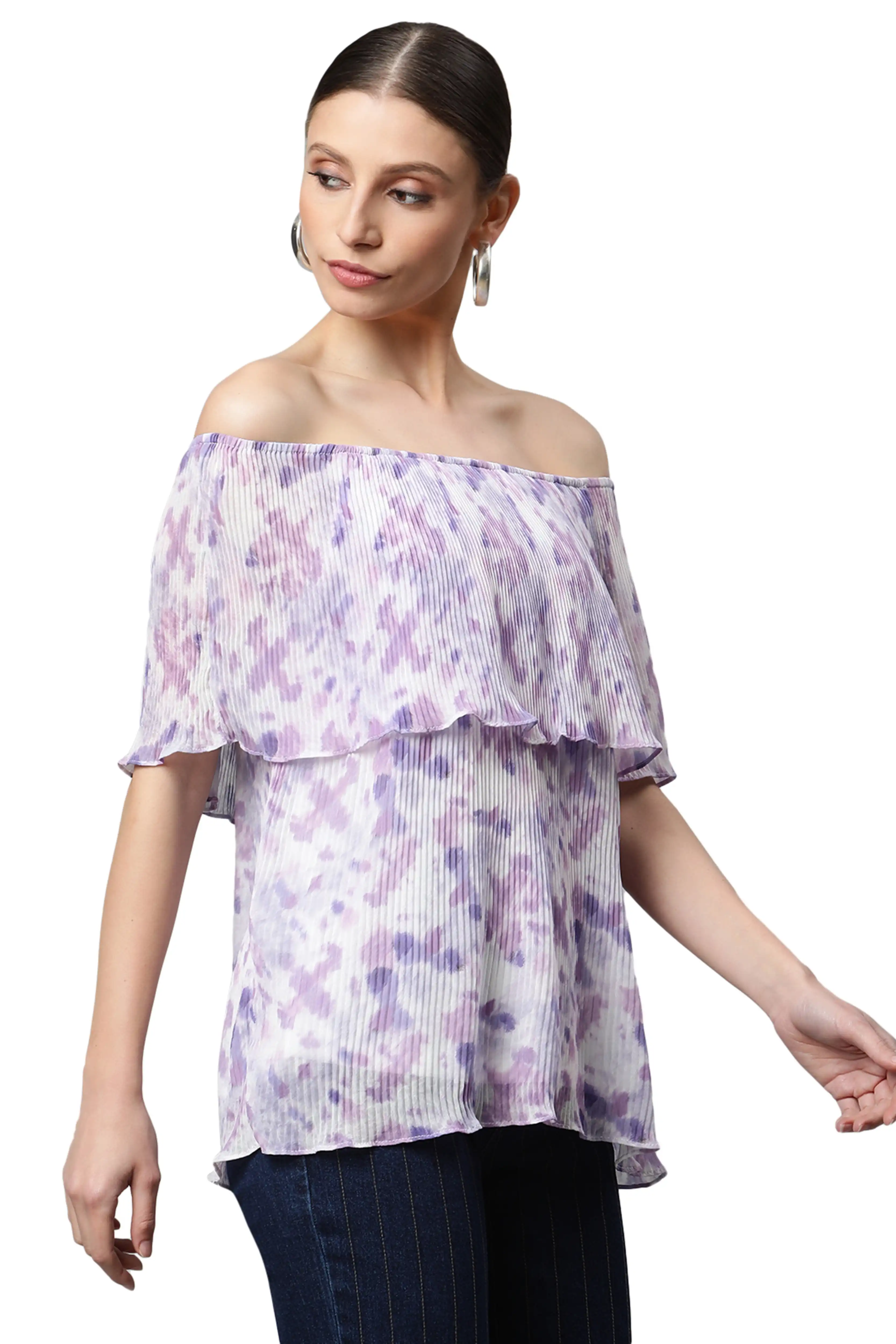Printed A-Line Off Shoulder Top - Image 2