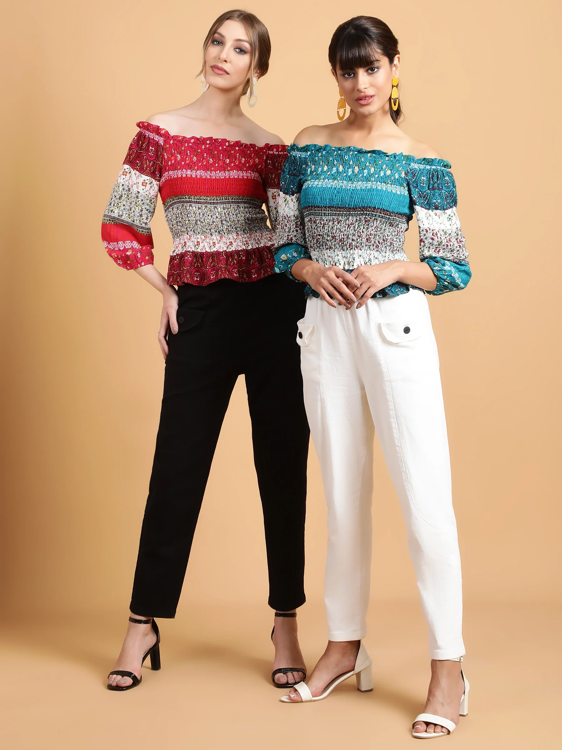 Red Smocked Off-Shoulder Top - Image 11