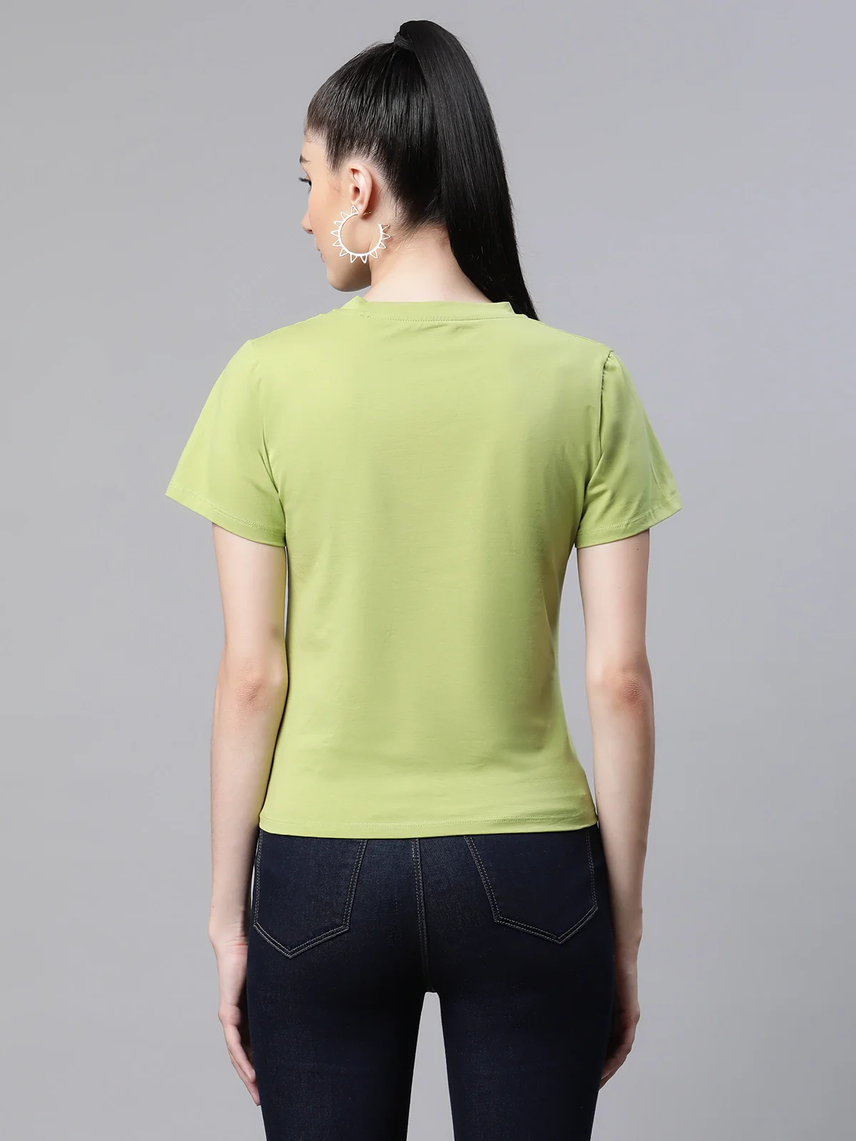 Regular Fit Bead Embroidered Leaf Green Top - Image 5