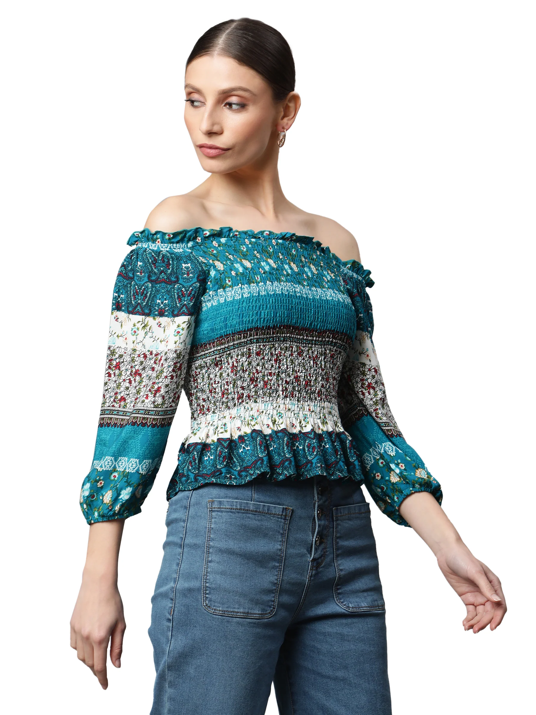 Off-Shoulder Floral Rayon Top - Image 12