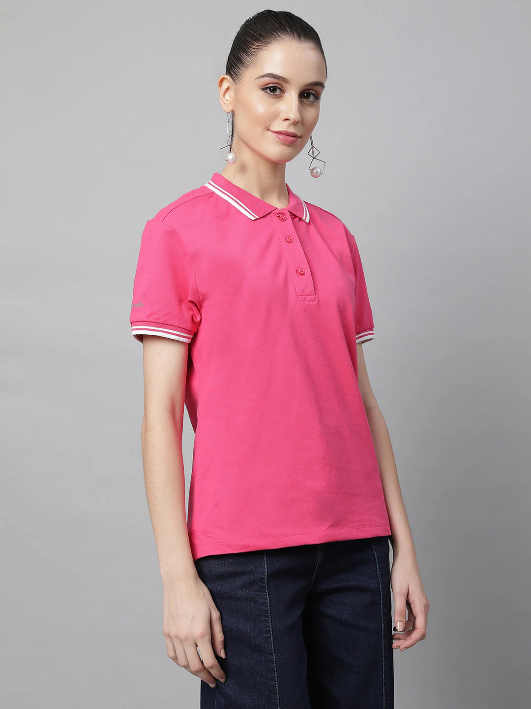 Women Regular Fit Polo Neck Cotton T-Shirt - Image 10