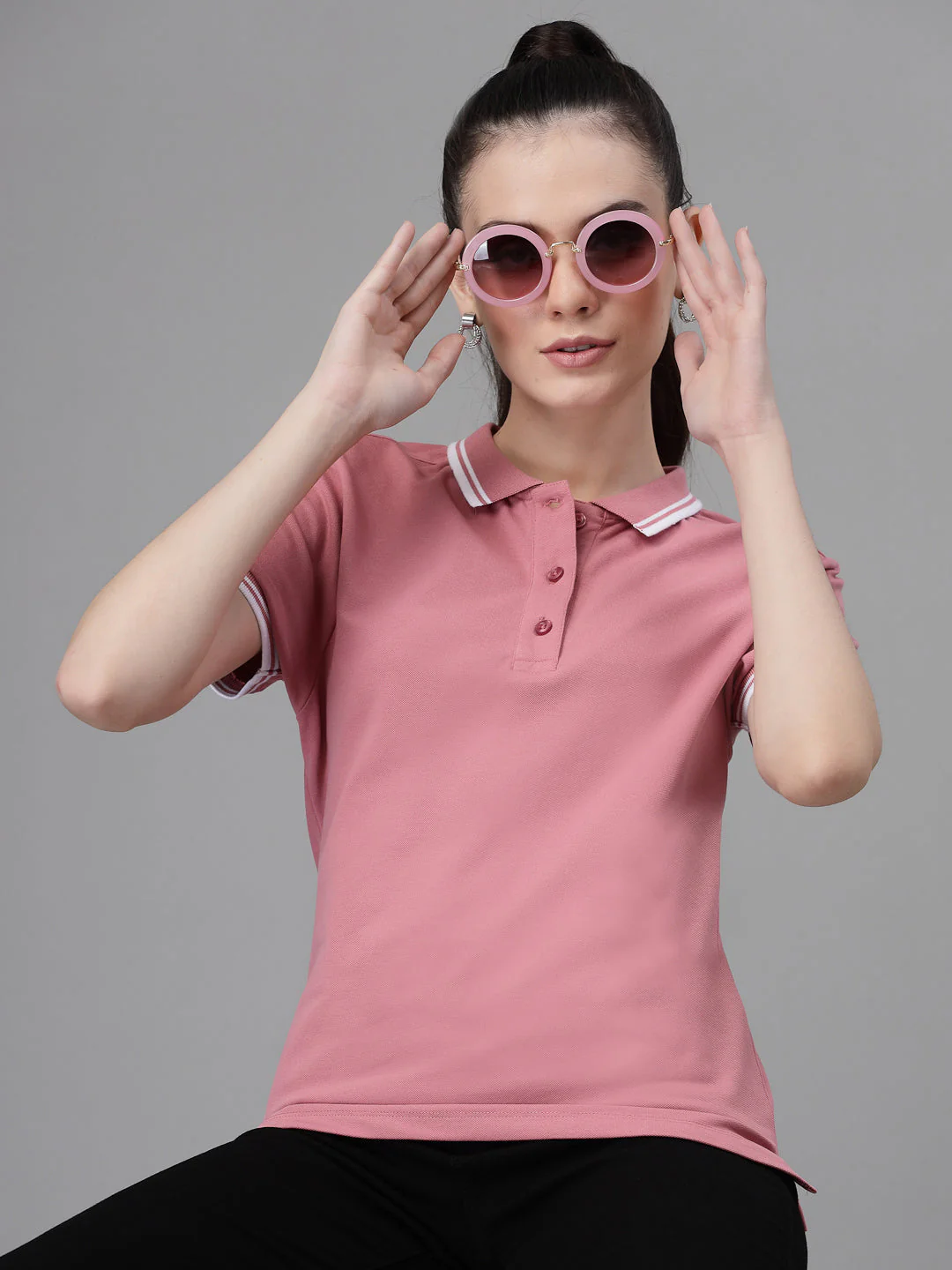 Women Regular Fit Polo Neck Cotton T-Shirt - Image 25
