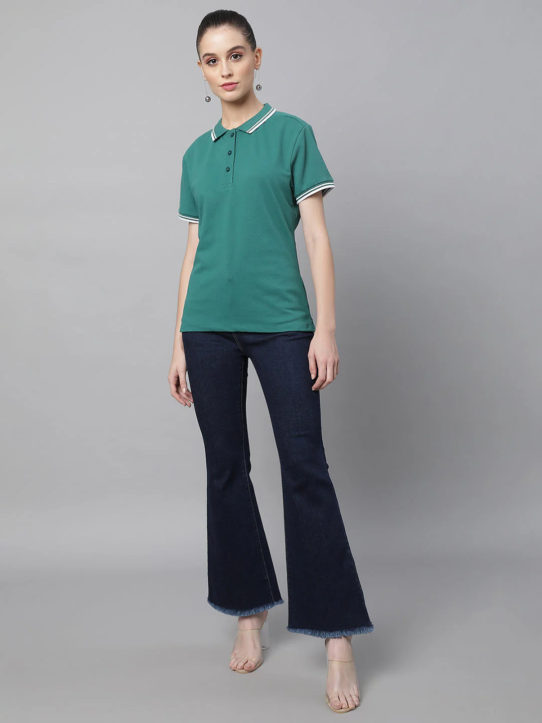 Women Regular Fit Polo Neck Cotton T-Shirt - Image 6