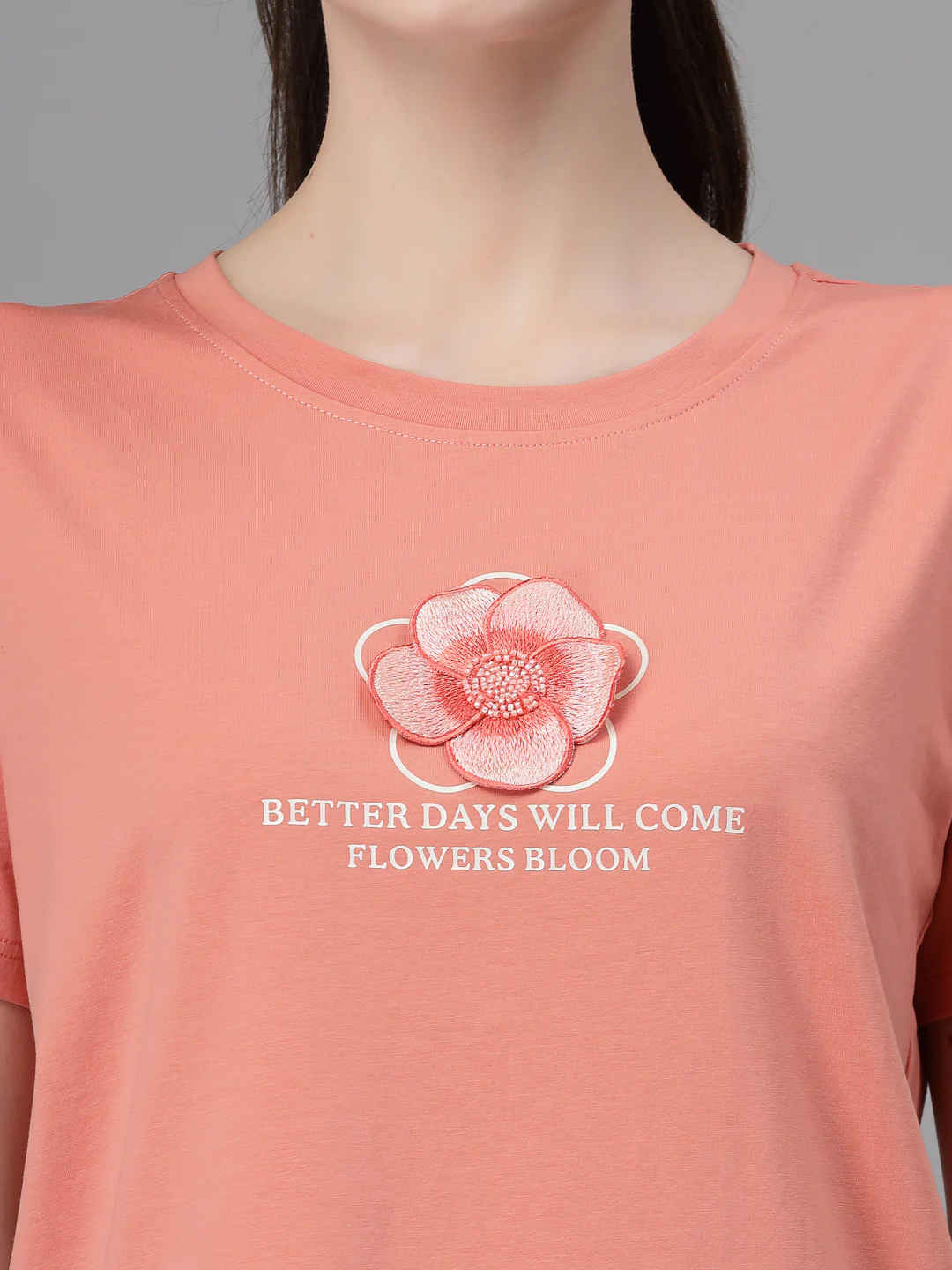 Peach 3D Floral Cotton Top - Image 10
