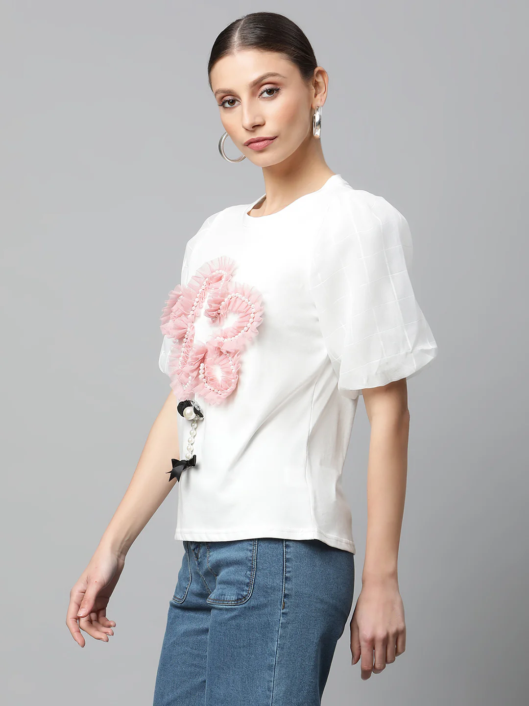 Regular Fit Color Hosiery Applique T-Shirt - Image 3