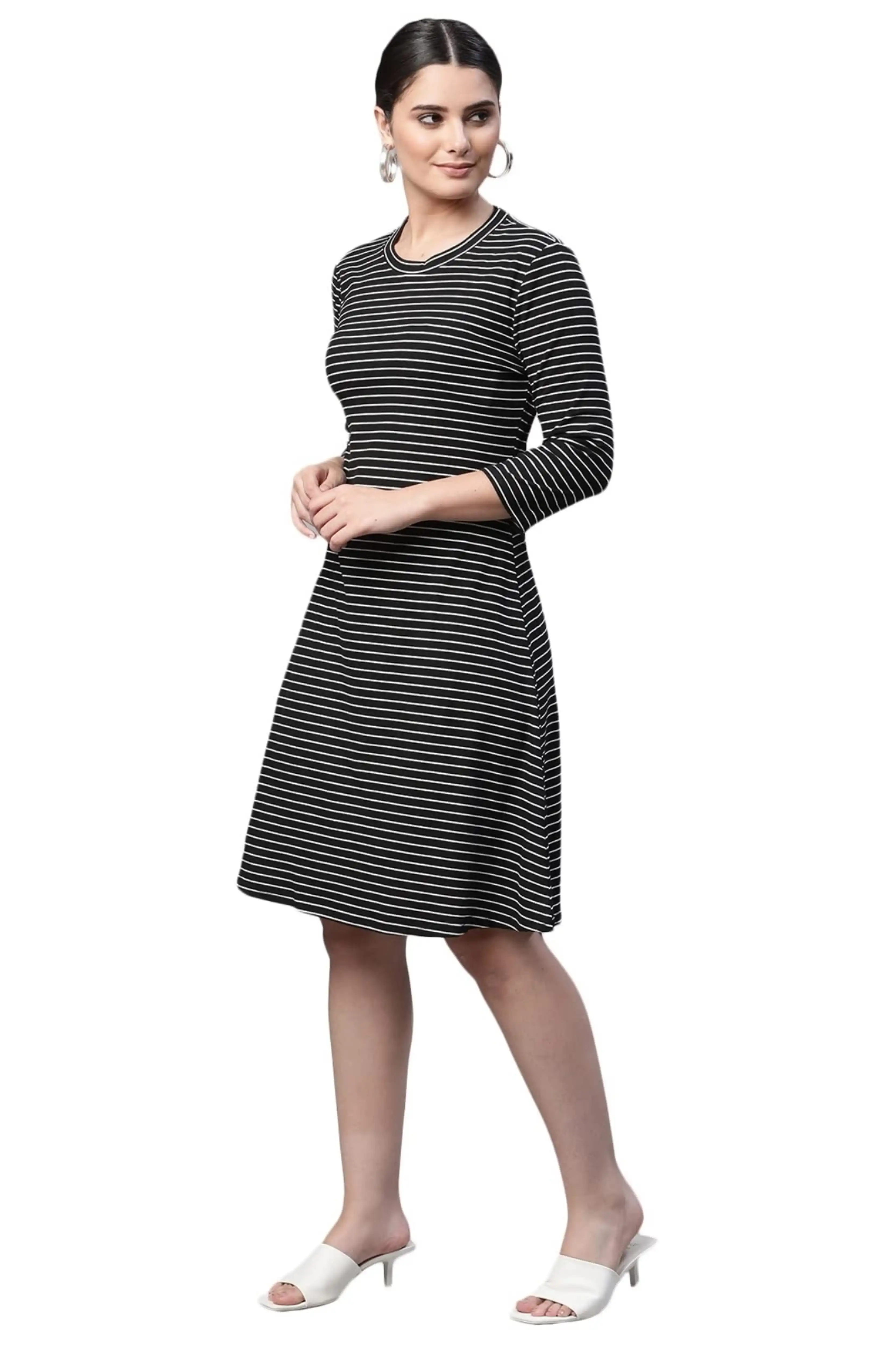 Black & White Striped Hosiery Dress - Image 4