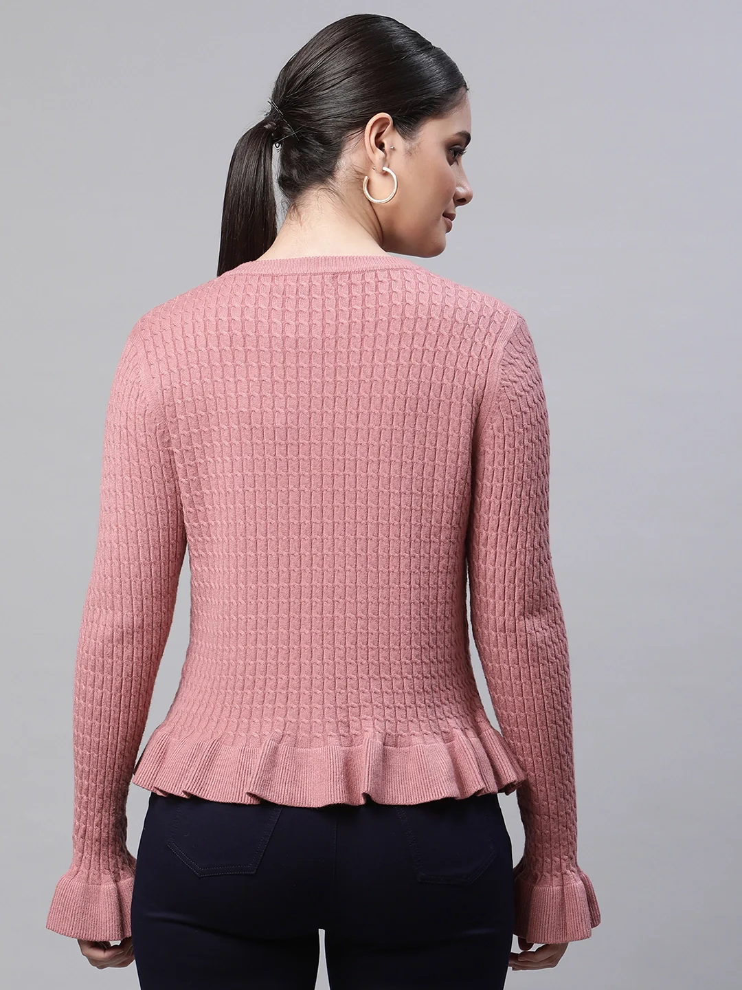 Pink Ruffled Hem Knitted Pullover - Image 2