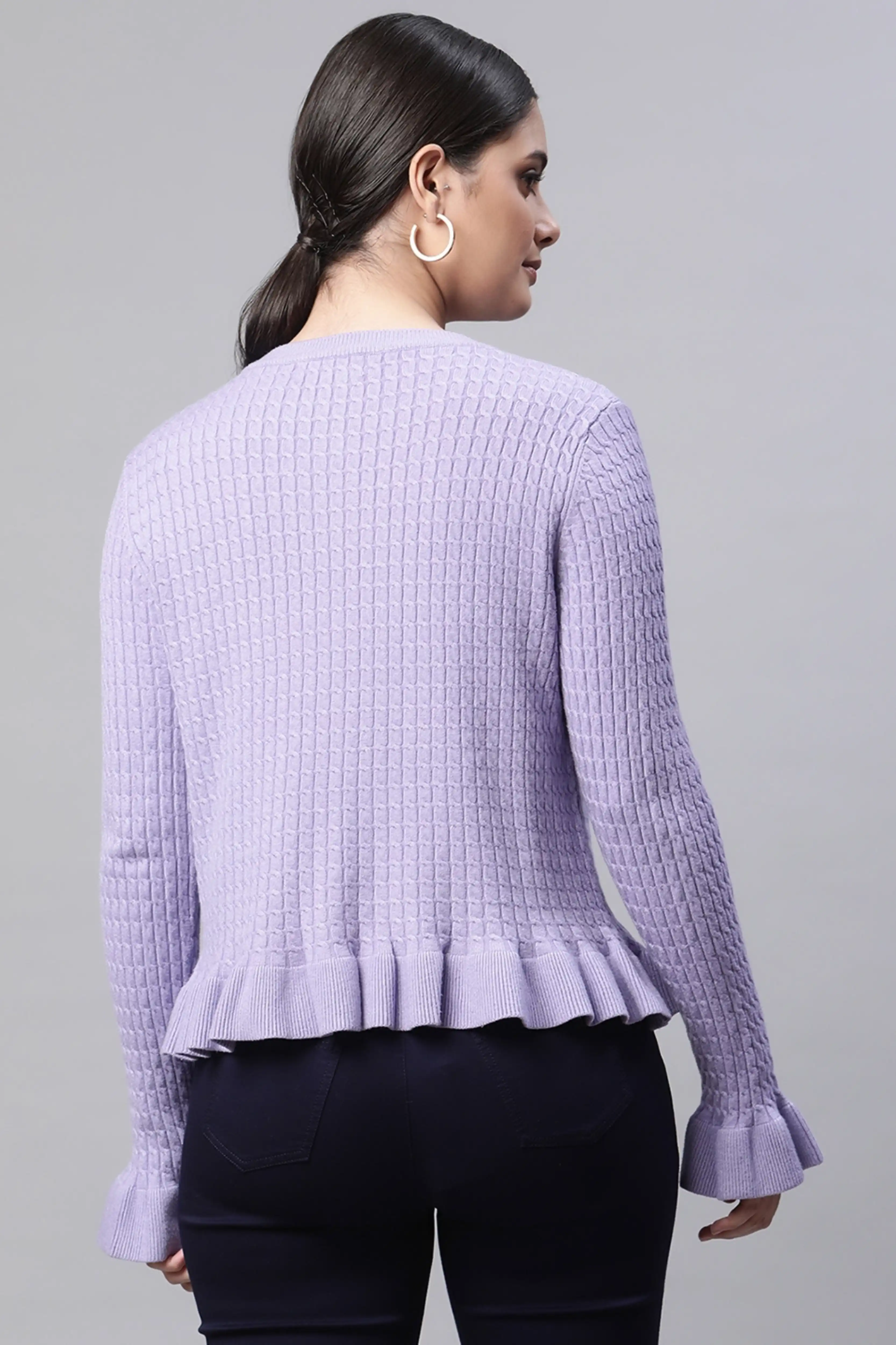 Lavender Ruffled Hem Knitted Pullover - Image 4