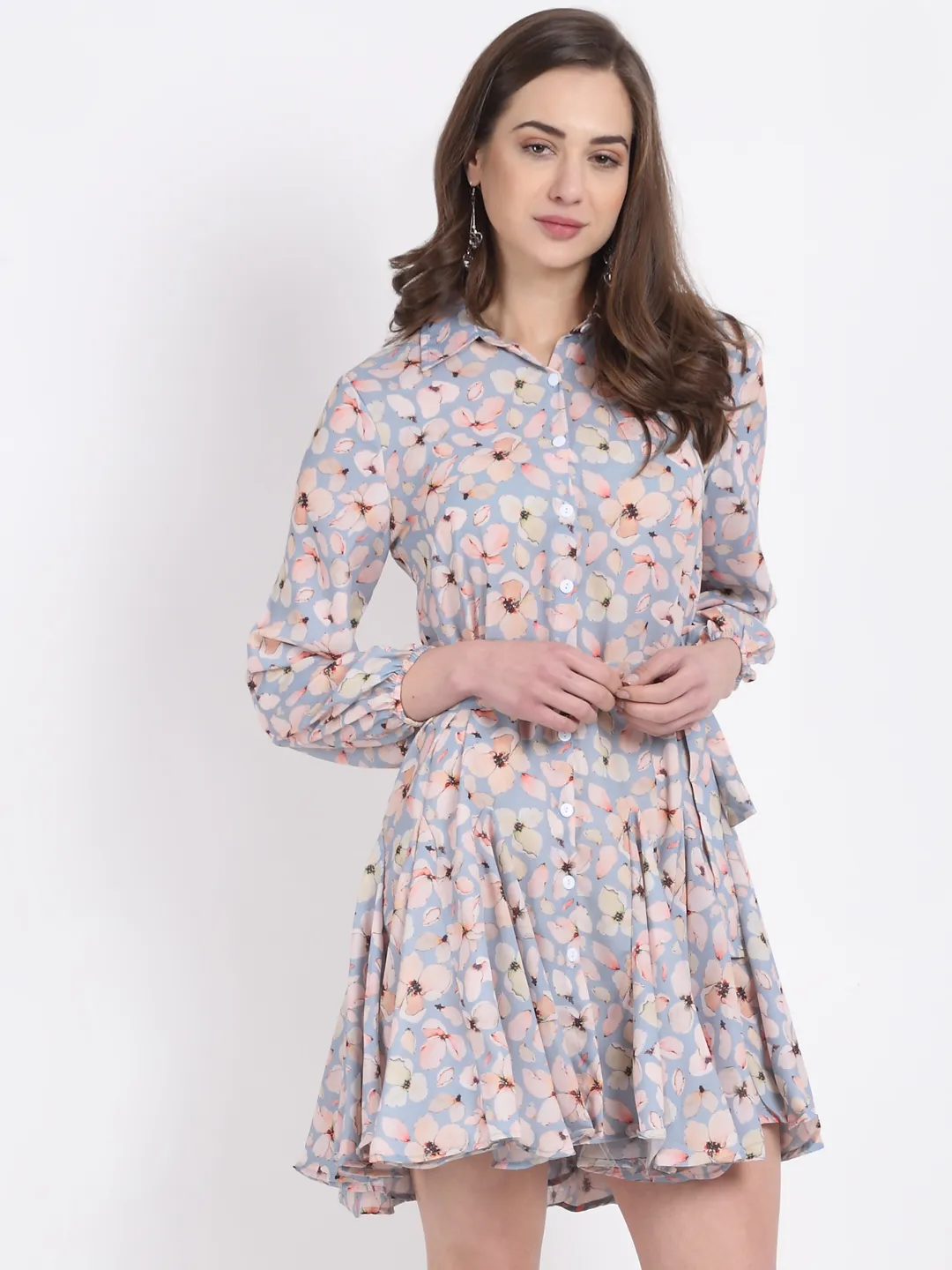 Blue Cotton Floral Dress - Image 8