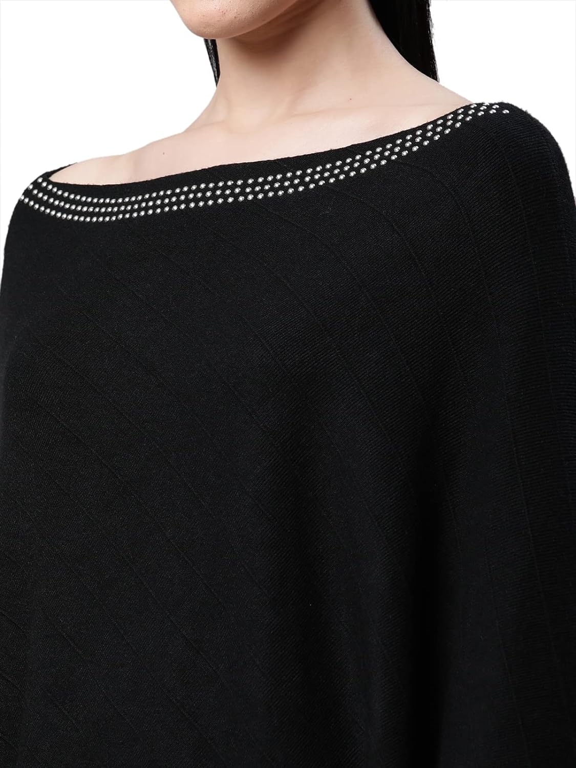 Black Loose Fit Solid Poncho - Image 5