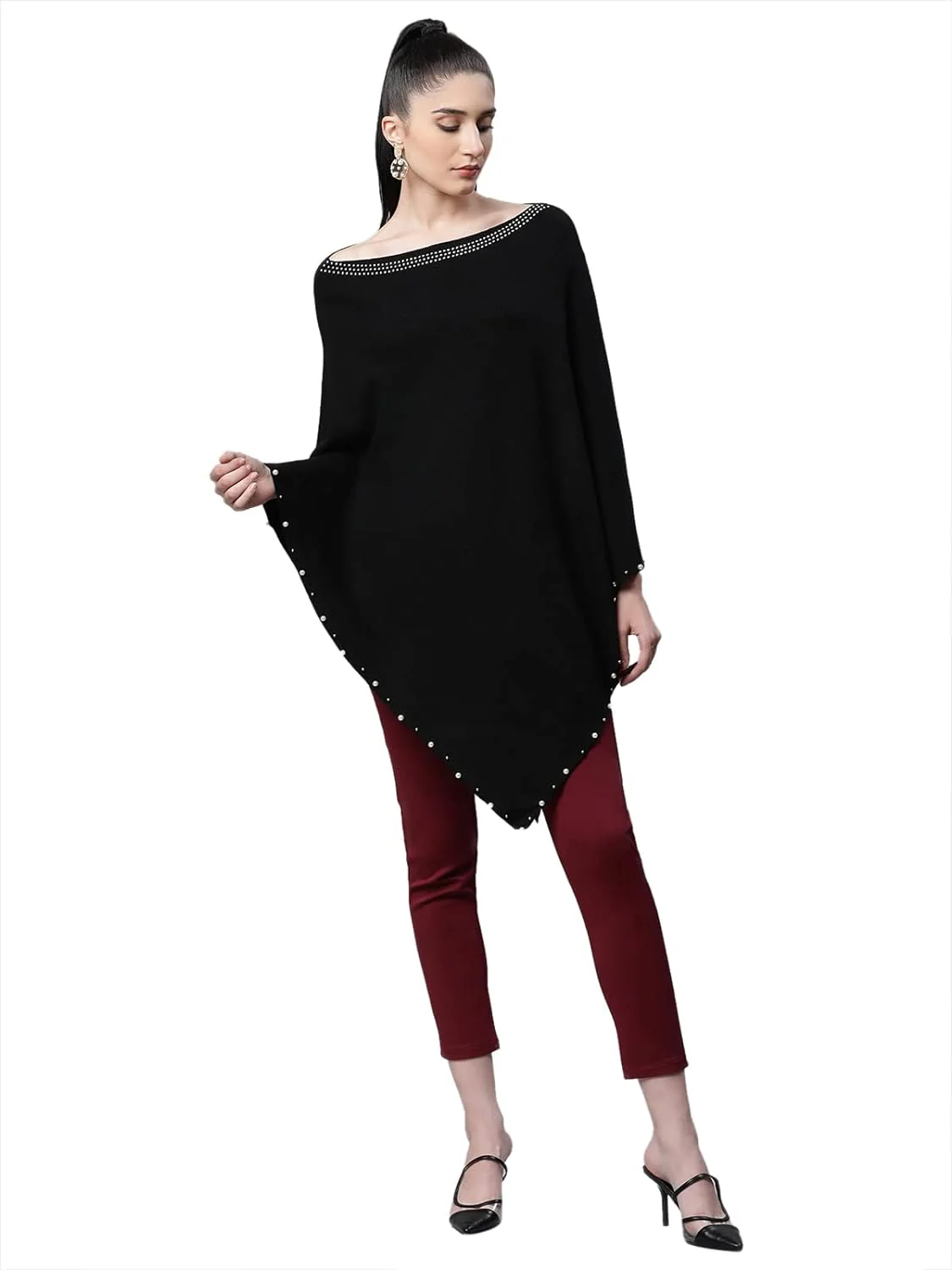 Black Loose Fit Solid Poncho - Image 6