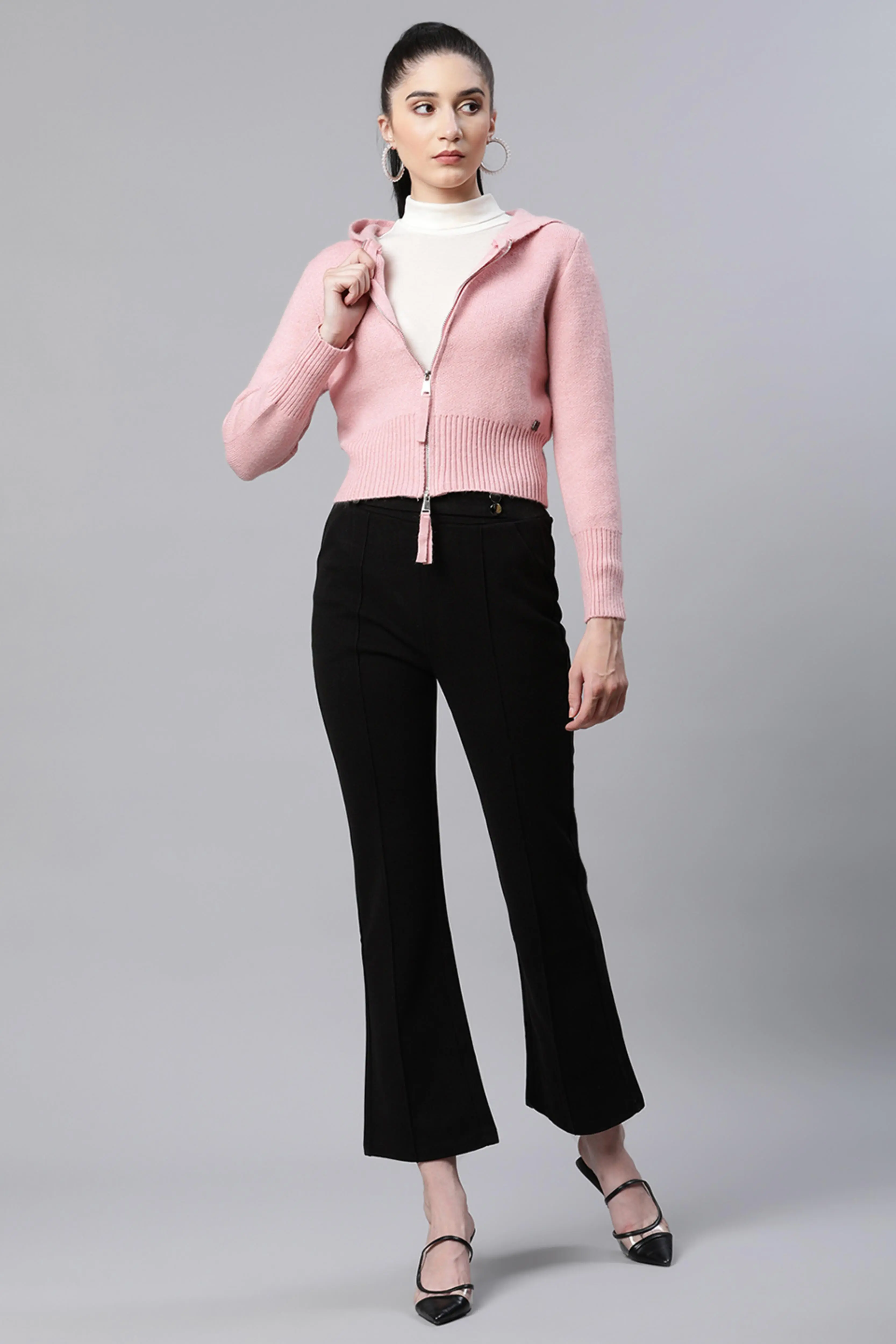 Solid Blush Pink Fleece Regular Fit Casual Pullover - Image 6