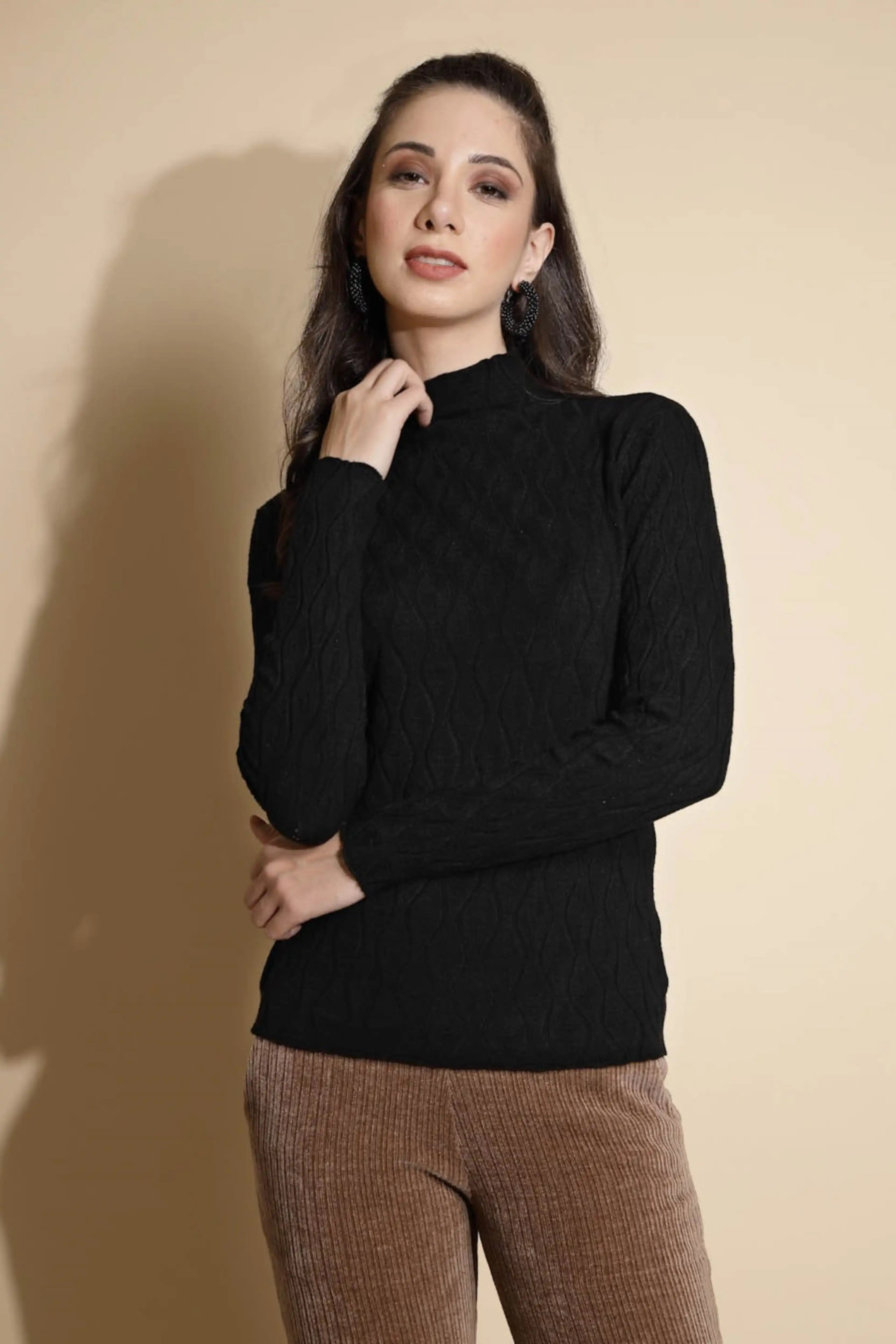 Solid Turtle Neck Knitted Skivvy
