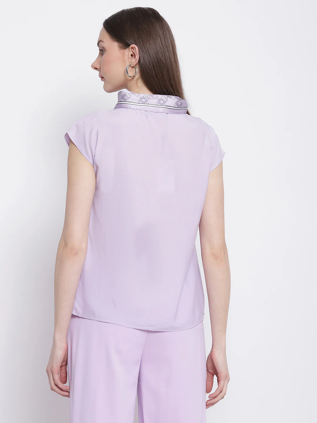 Women Solid V-Neck Top with Scarf - Image 5