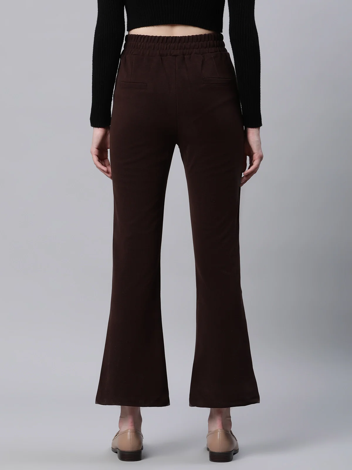 Solid High Rise Brown Flared Trousers - Image 10