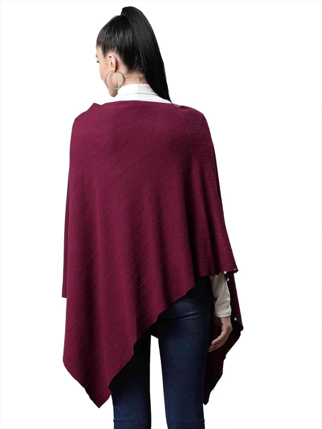 Solid Purple Woolen Loose Fit Casual Poncho - Image 2